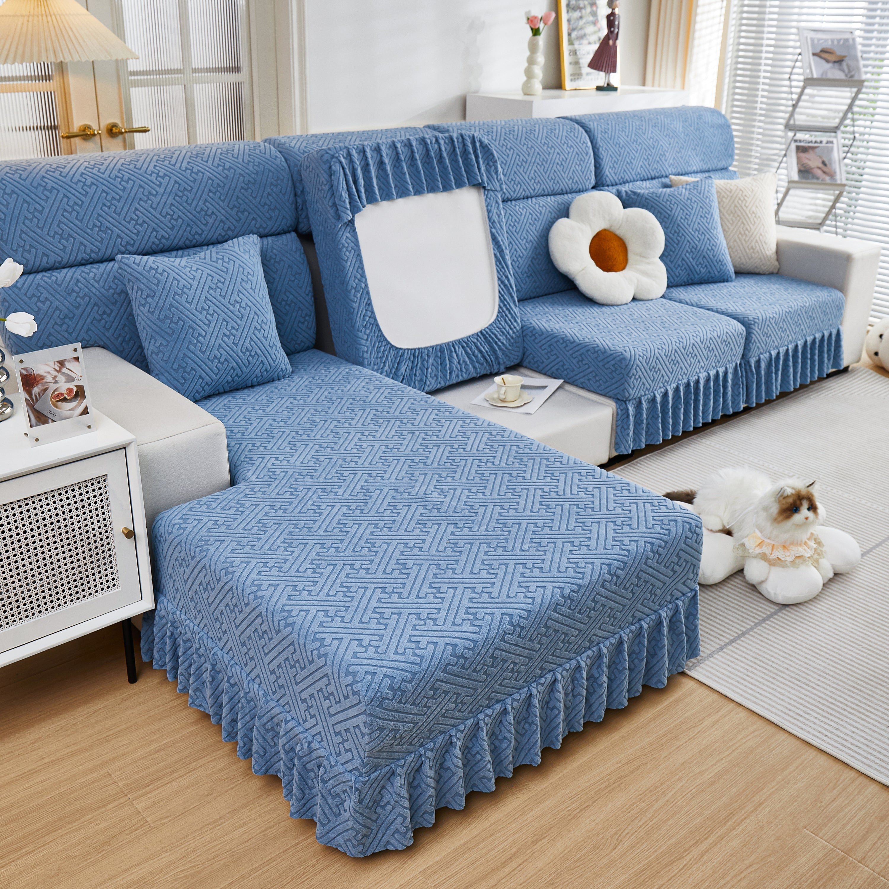 Stretch Sofa Covers With Skirt For Couch Seat And Cushion, Chaise, Sectional, 1/2/3/4 Seater Sofas