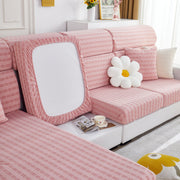 Love Stripe Jacquard Fleece Fabric Stretch Cushion Cover, Non-slip Furniture Protector For Kids, Couch Cushion Covers