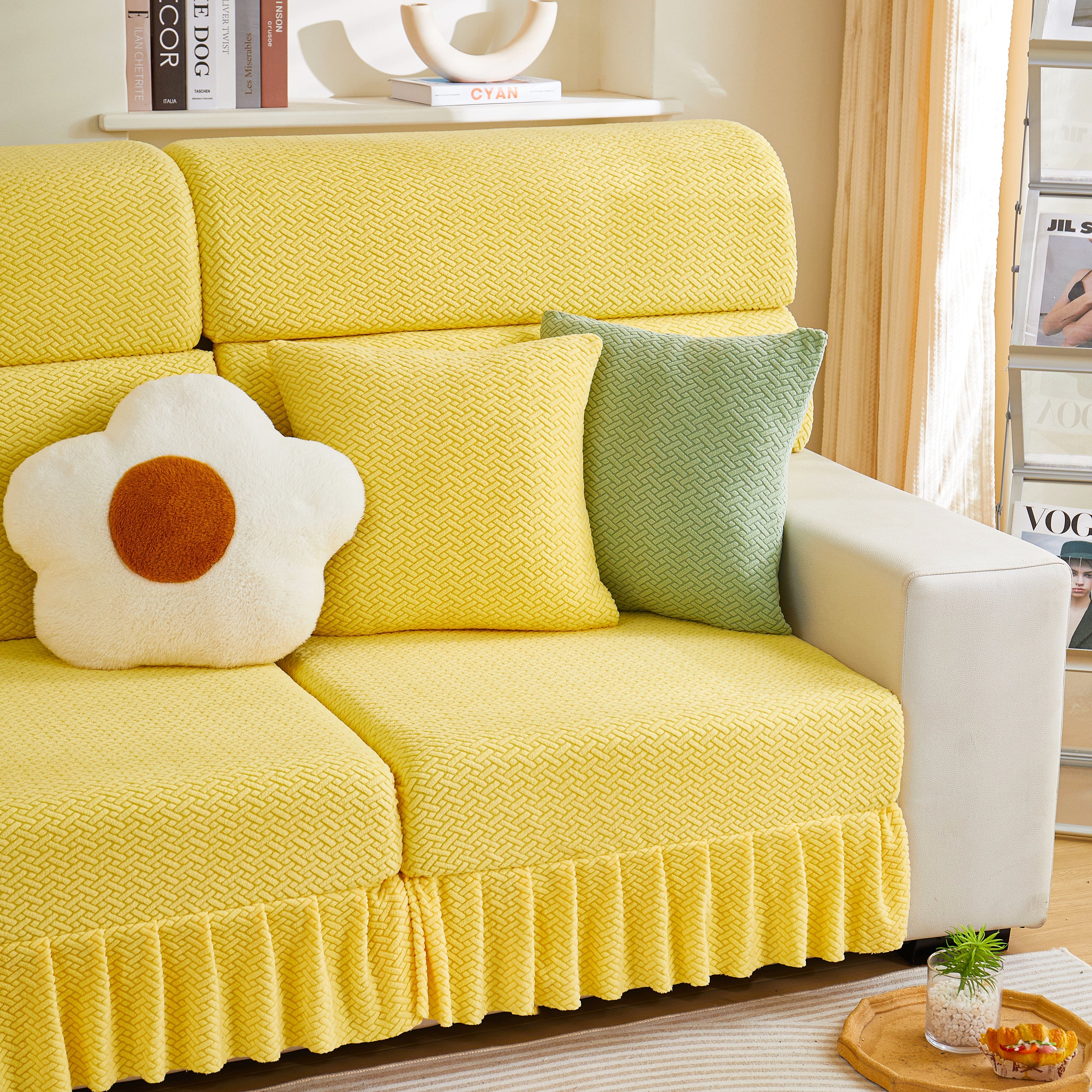 Tailored Sofa Cushion Covers Stretch Couch Seat Covers  With Skirt For Sectional Sofas
