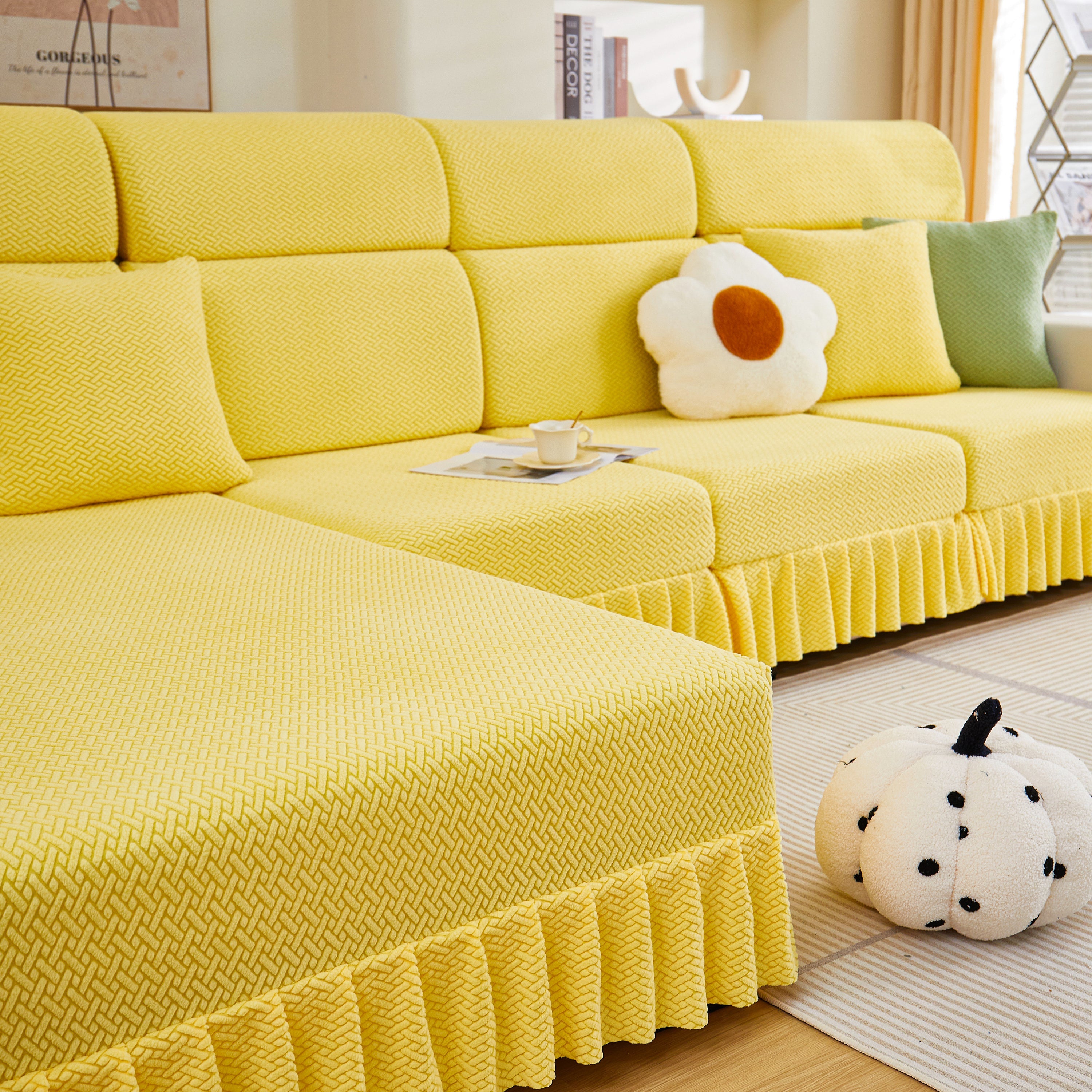 Tailored Sofa Cushion Covers Stretch Couch Seat Covers  With Skirt For Sectional Sofas
