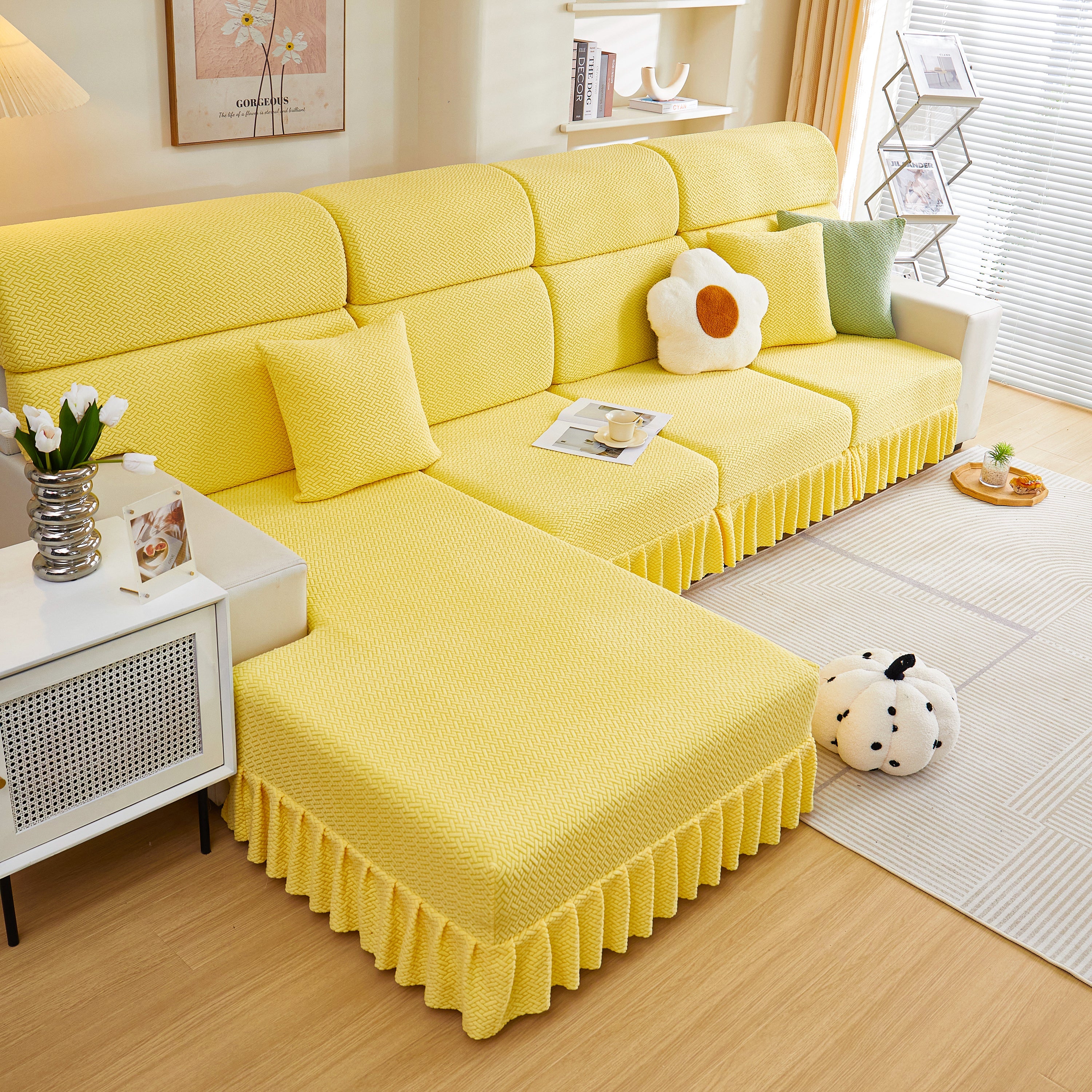Tailored Sofa Cushion Covers Stretch Couch Seat Covers  With Skirt For Sectional Sofas