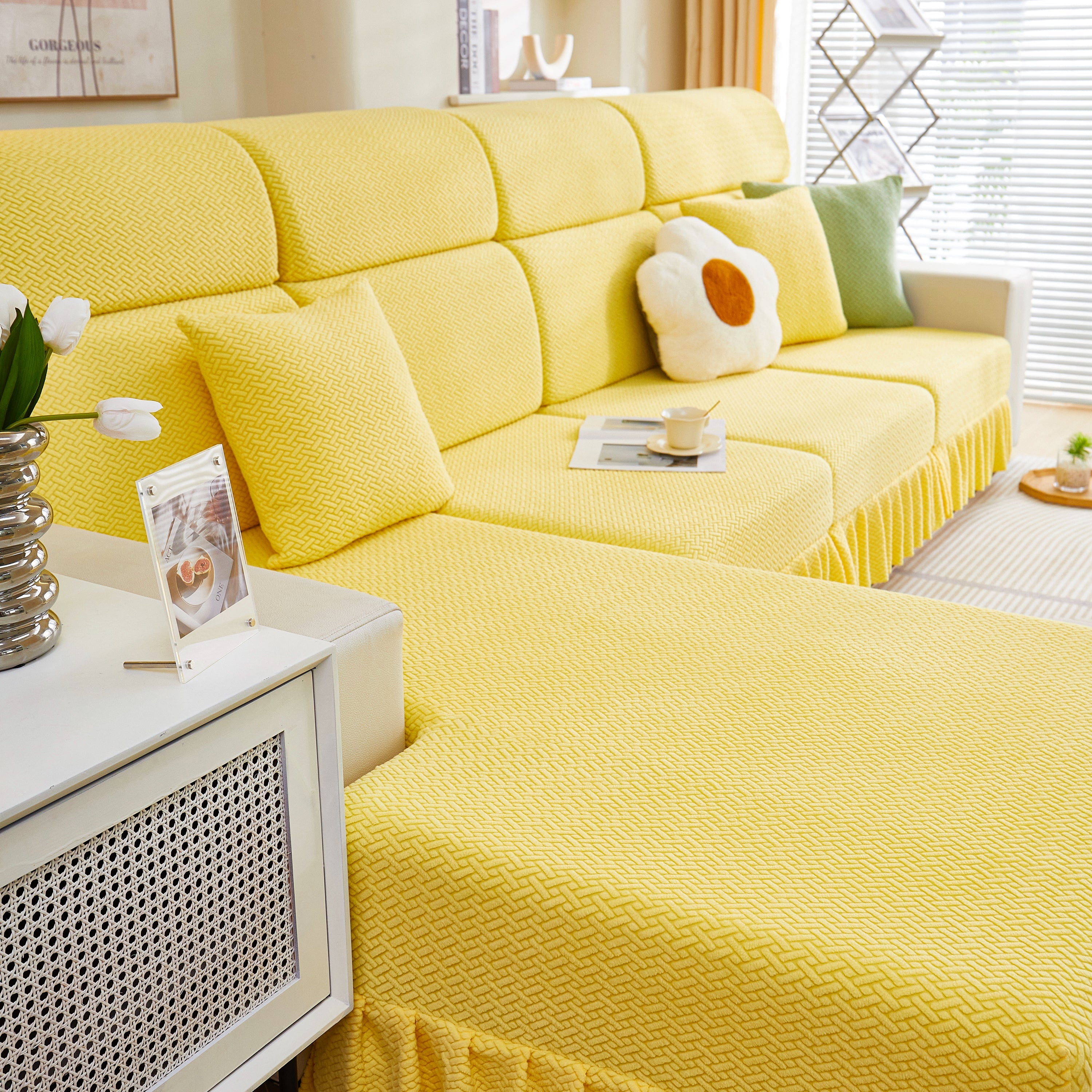 Tailored Sofa Cushion Covers Stretch Couch Seat Covers  With Skirt For Sectional Sofas