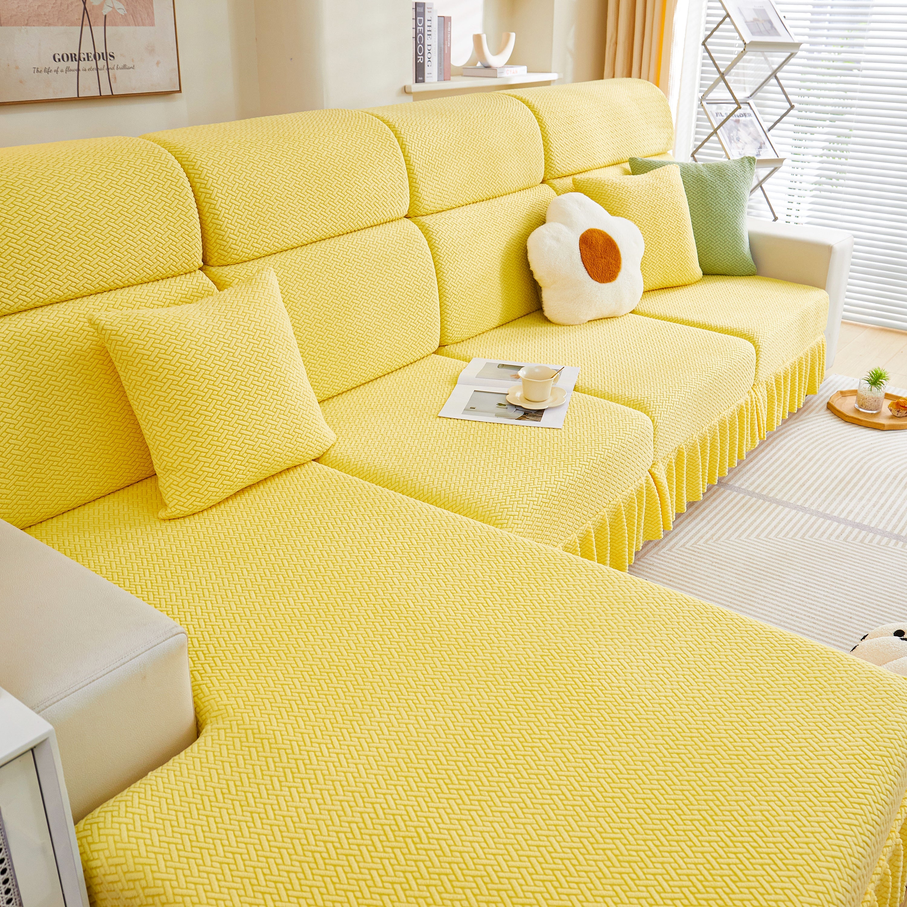 Tailored Sofa Cushion Covers Stretch Couch Seat Covers  With Skirt For Sectional Sofas