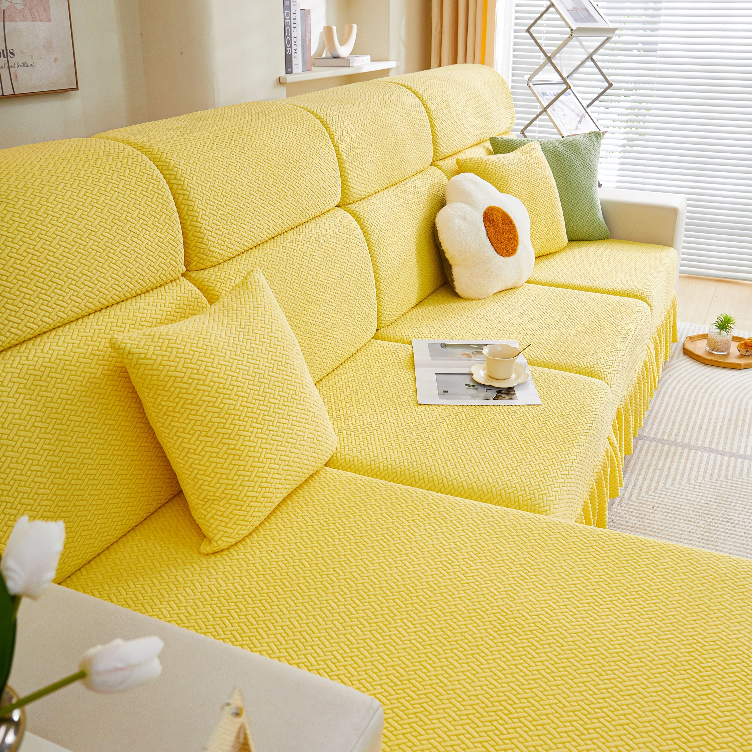 Tailored Sofa Cushion Covers Stretch Couch Seat Covers  With Skirt For Sectional Sofas