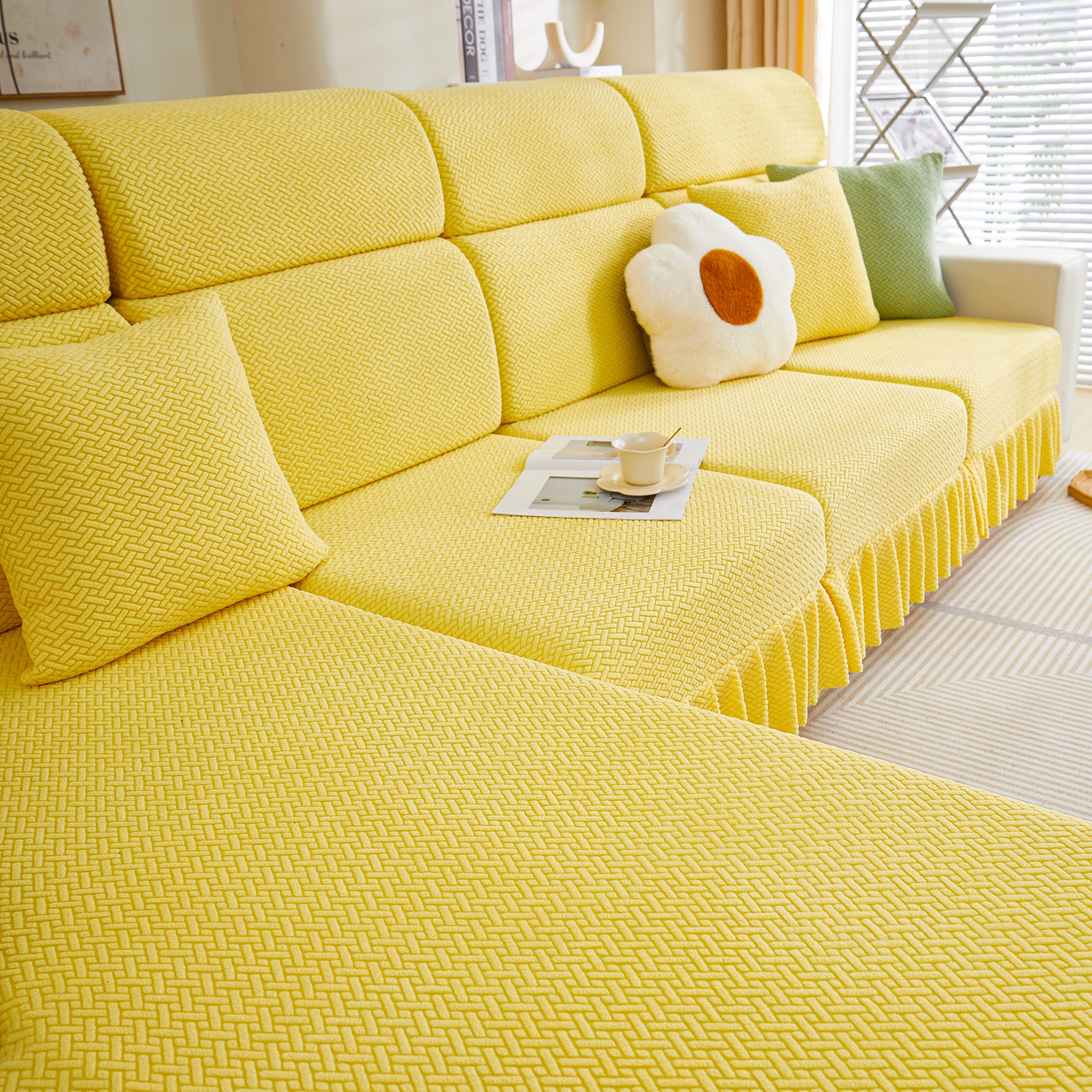 Tailored Sofa Cushion Covers Stretch Couch Seat Covers  With Skirt For Sectional Sofas