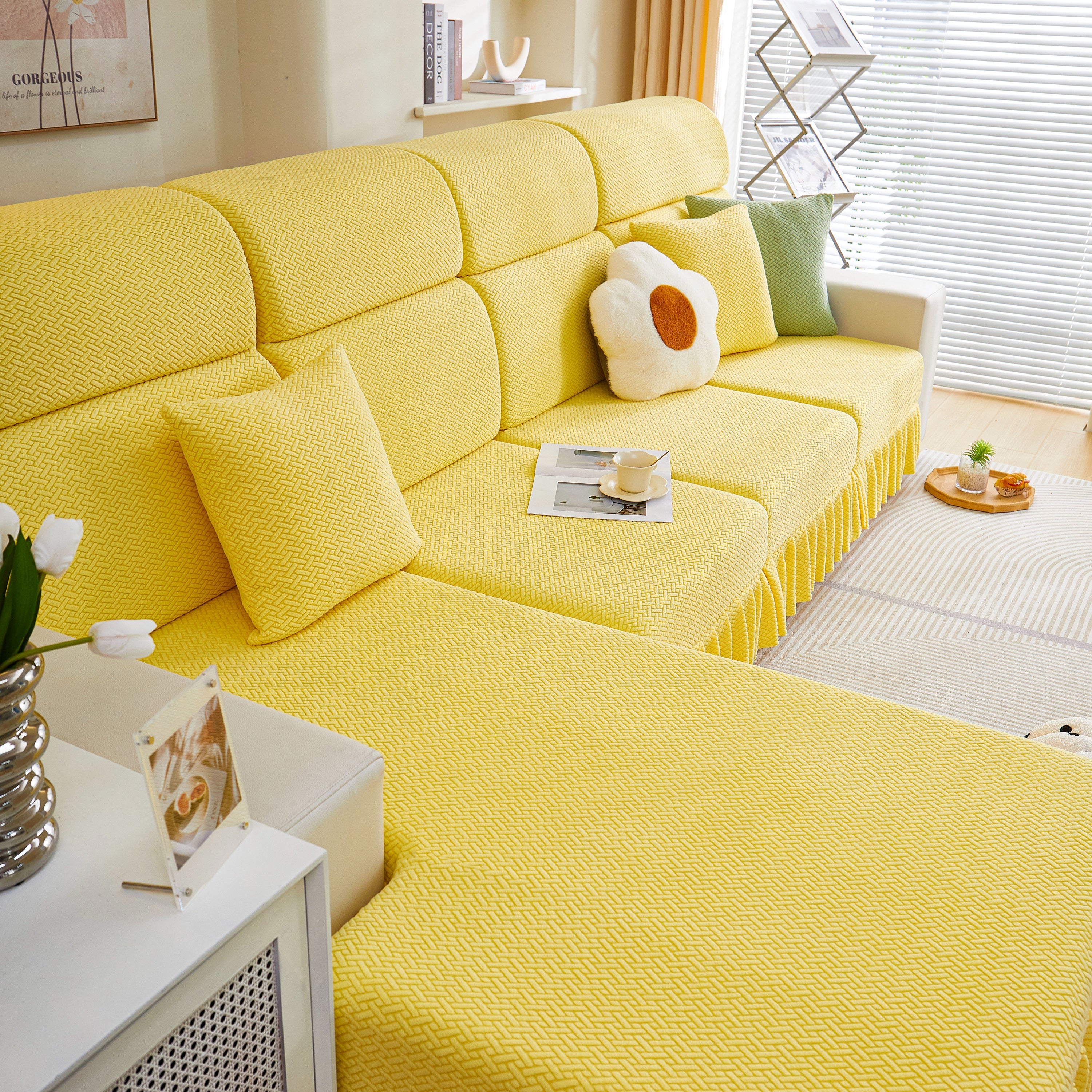 Tailored Sofa Cushion Covers Stretch Couch Seat Covers  With Skirt For Sectional Sofas
