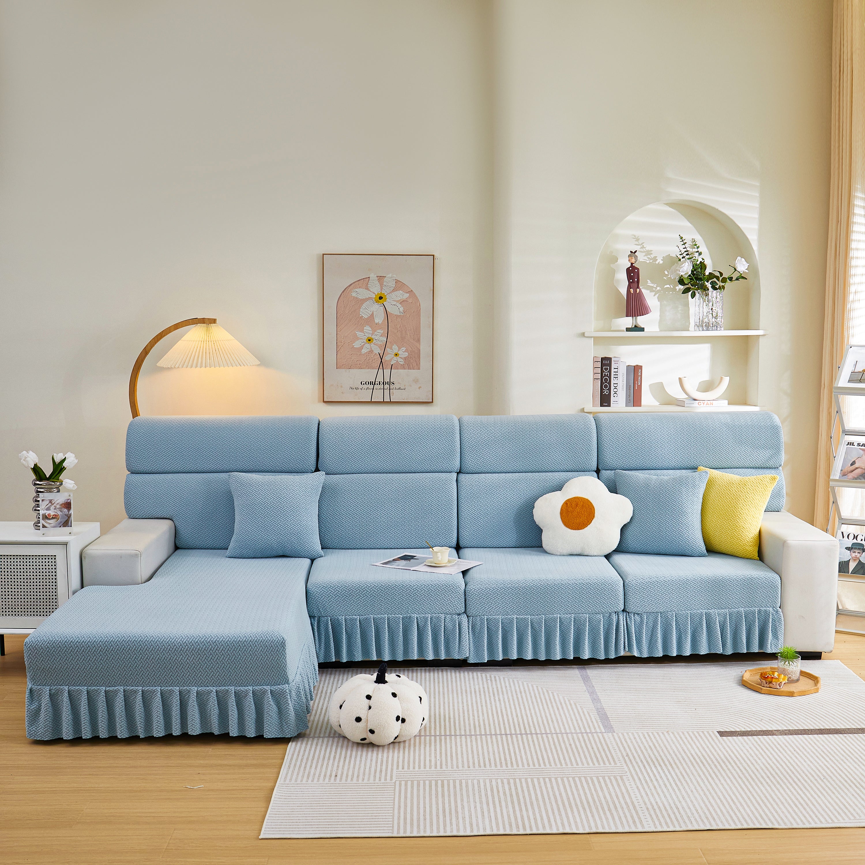 Tailored Sofa Cushion Covers Stretch Couch Seat Covers  With Skirt For Sectional Sofas