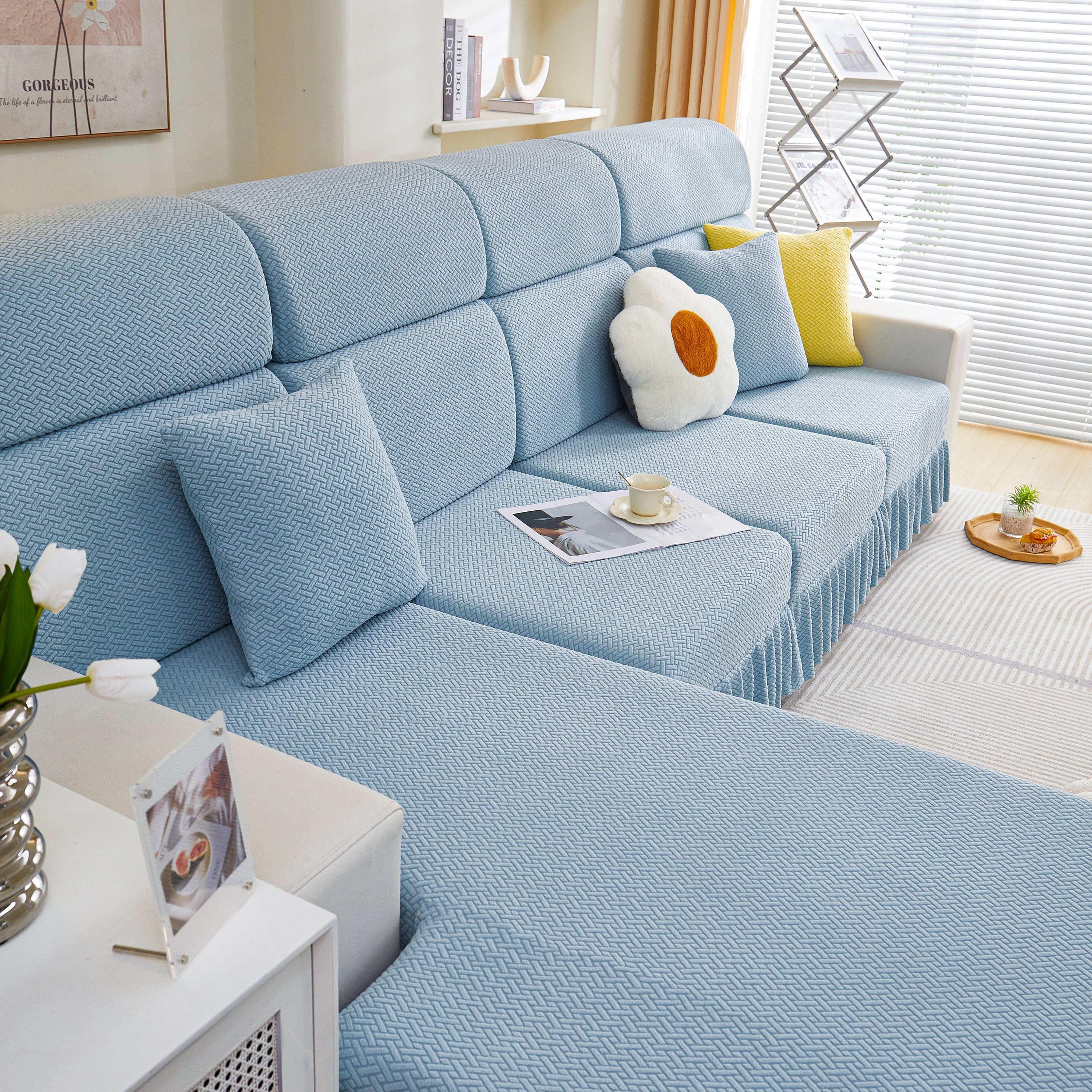 Tailored Sofa Cushion Covers Stretch Couch Seat Covers  With Skirt For Sectional Sofas