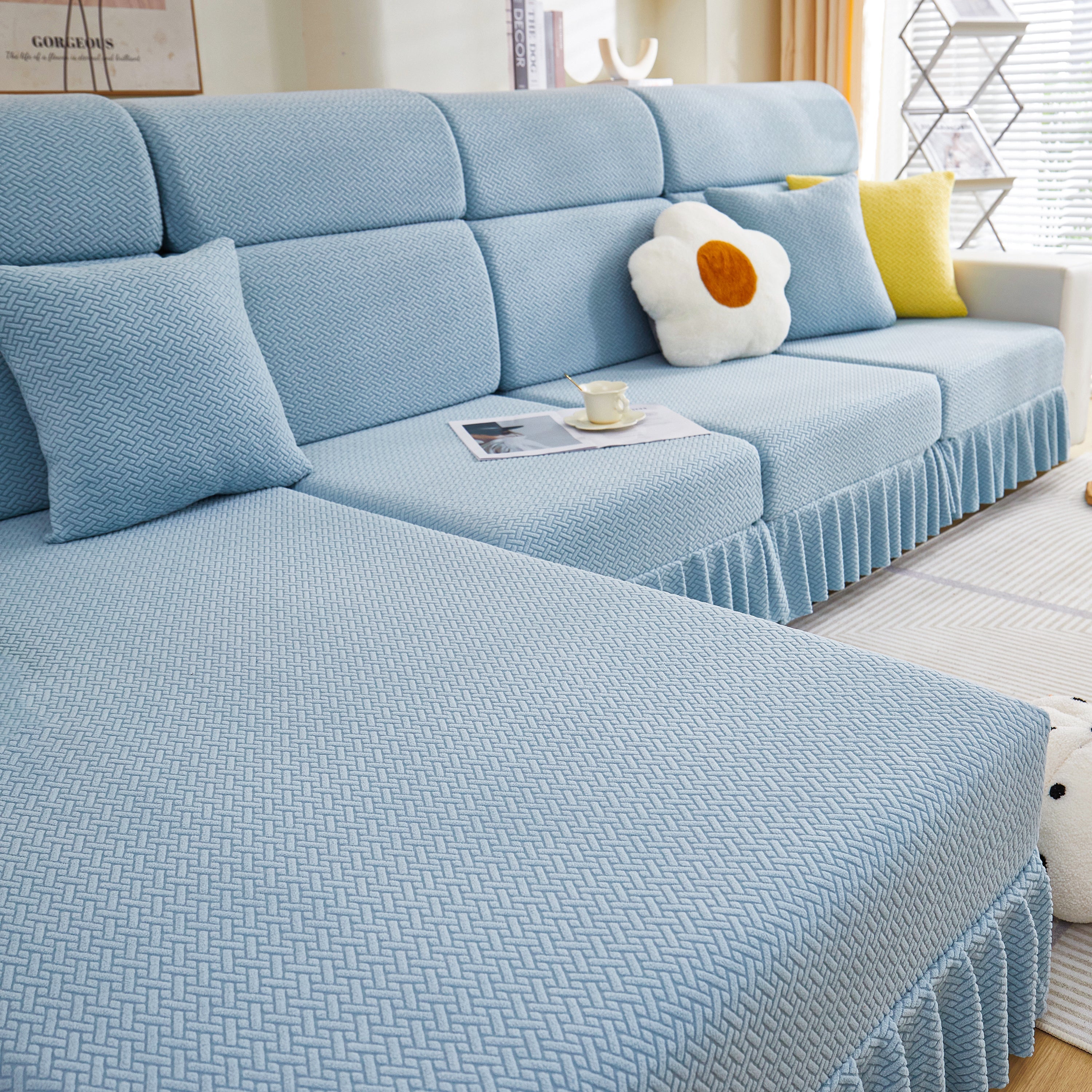 Tailored Sofa Cushion Covers Stretch Couch Seat Covers  With Skirt For Sectional Sofas