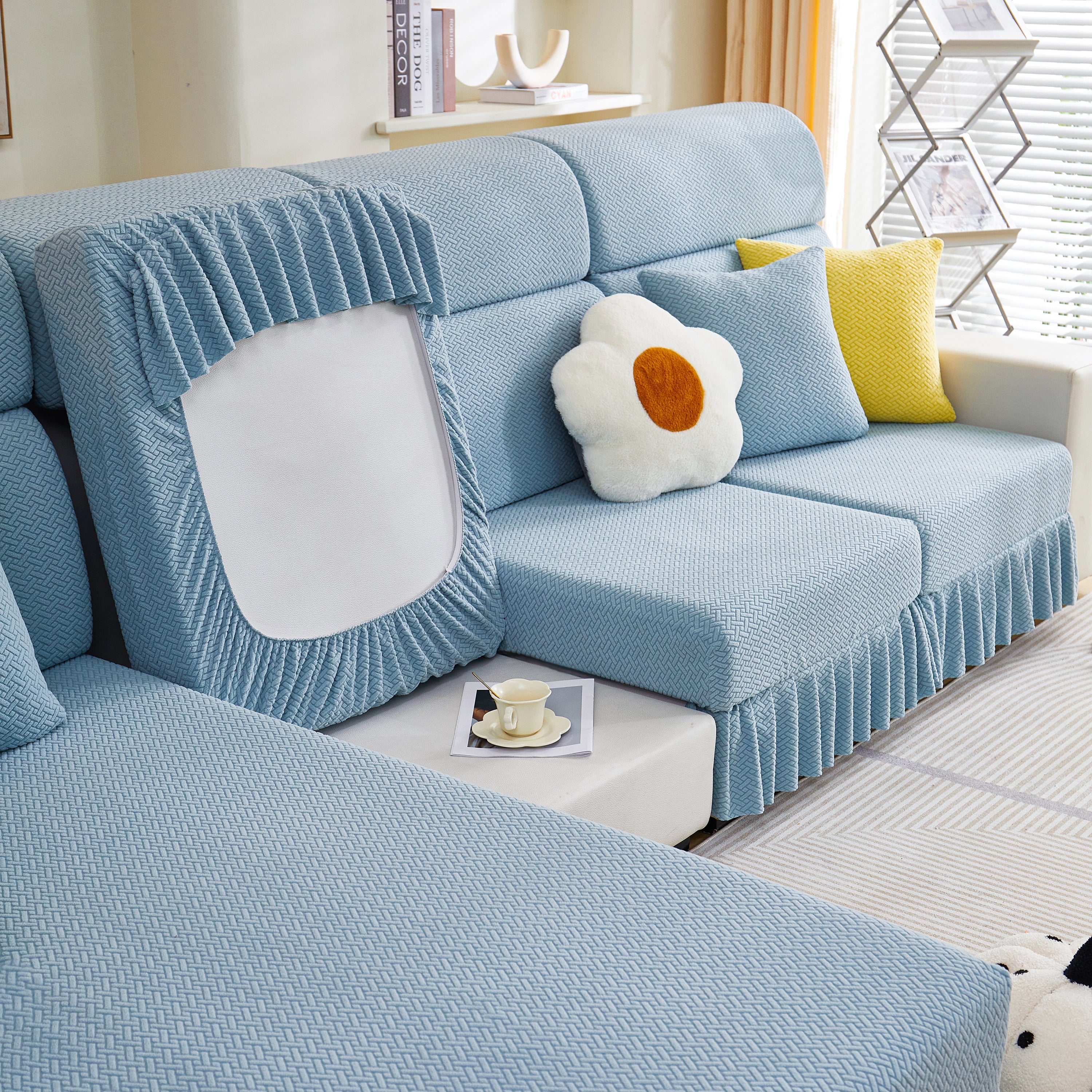 Tailored Sofa Cushion Covers Stretch Couch Seat Covers  With Skirt For Sectional Sofas