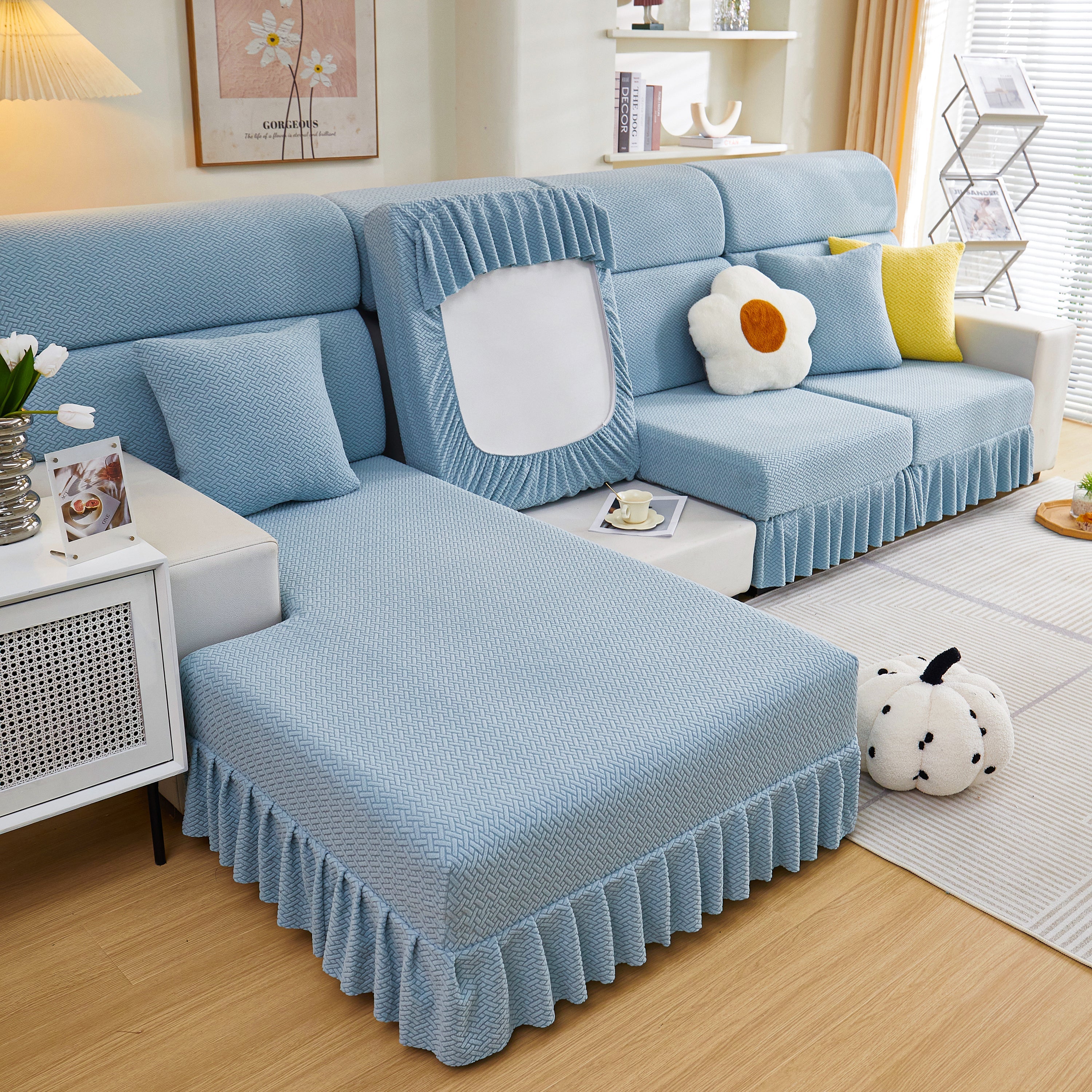 Tailored Sofa Cushion Covers Stretch Couch Seat Covers  With Skirt For Sectional Sofas