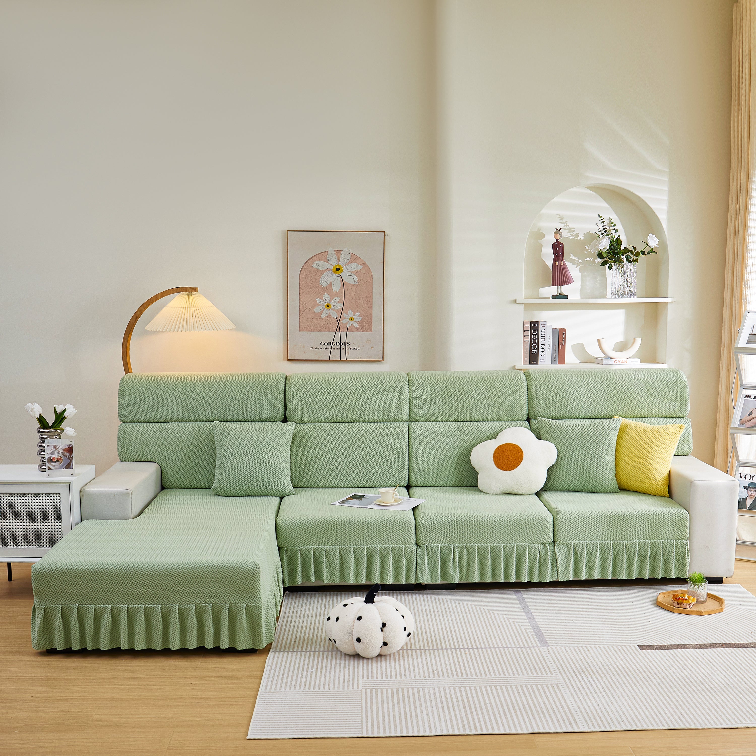 Tailored Sofa Cushion Covers Stretch Couch Seat Covers  With Skirt For Sectional Sofas