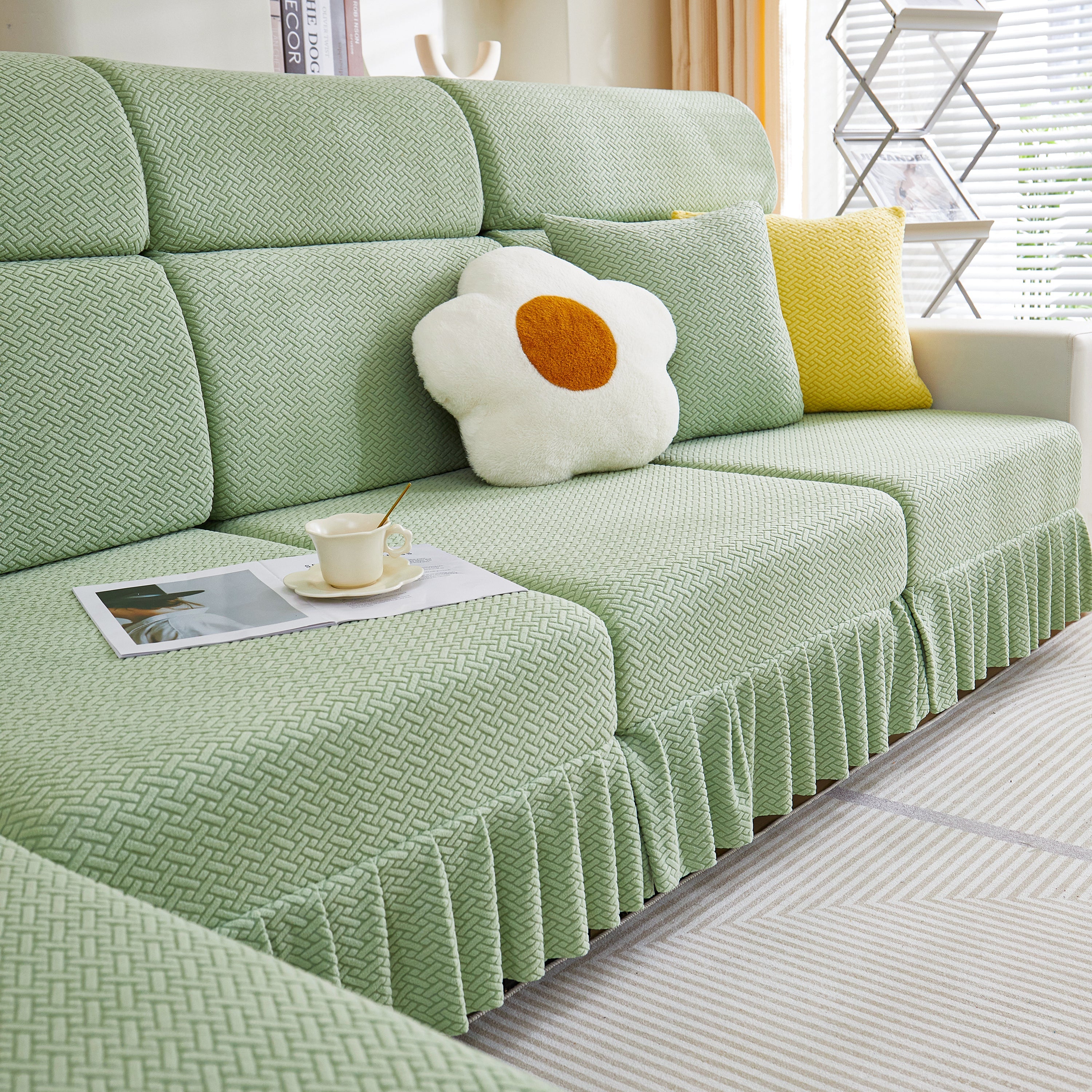 Tailored Sofa Cushion Covers Stretch Couch Seat Covers  With Skirt For Sectional Sofas