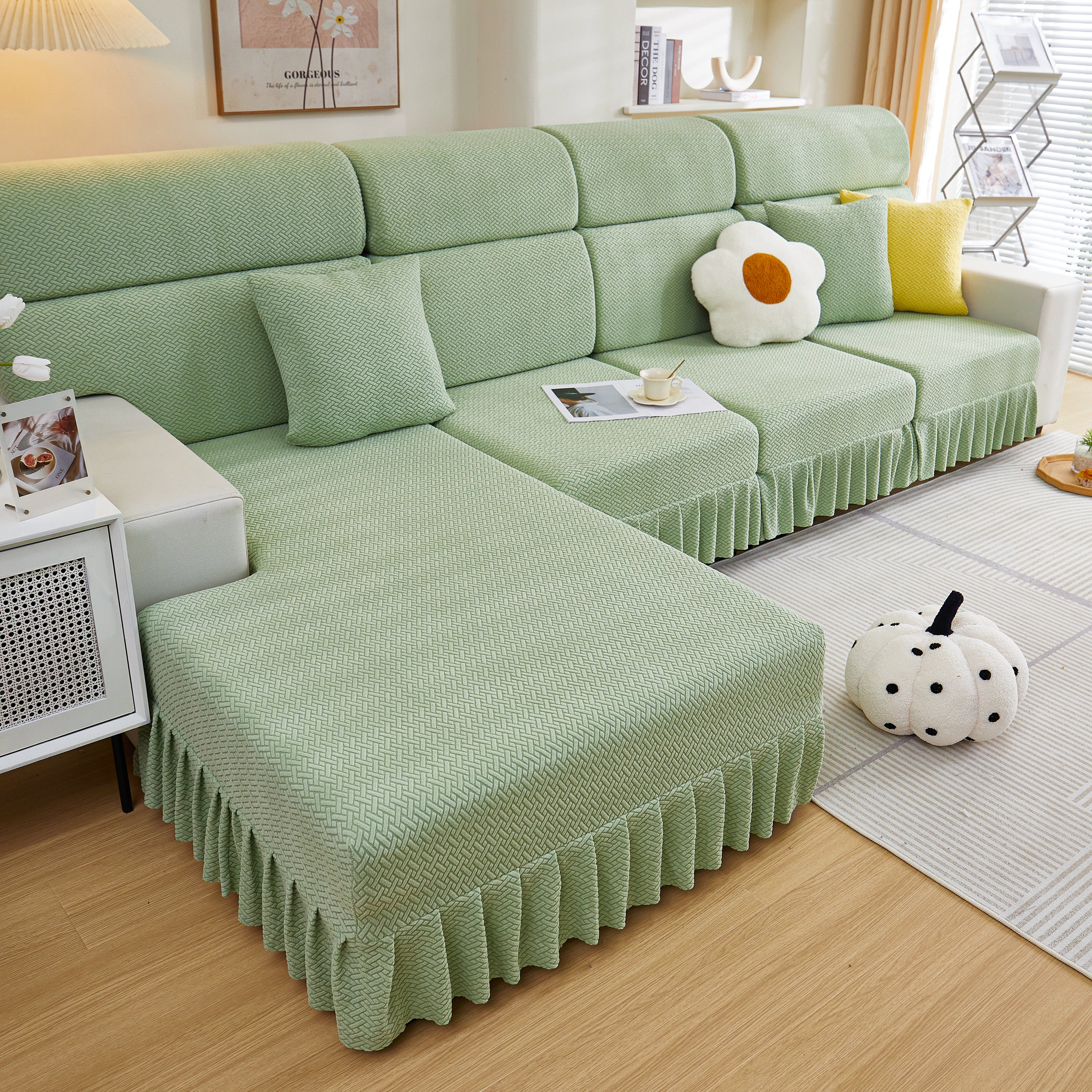Tailored Sofa Cushion Covers Stretch Couch Seat Covers  With Skirt For Sectional Sofas