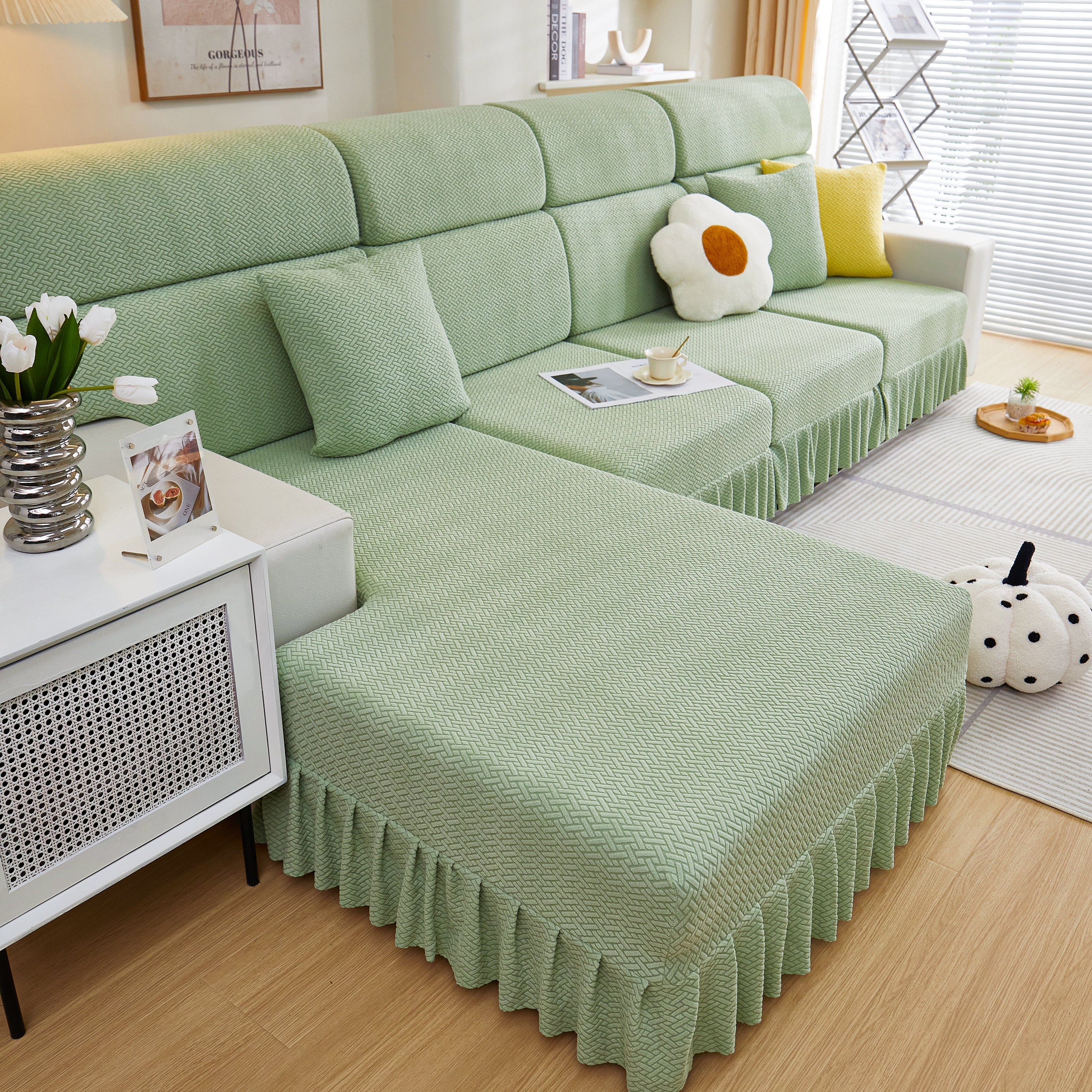 Tailored Sofa Cushion Covers Stretch Couch Seat Covers  With Skirt For Sectional Sofas