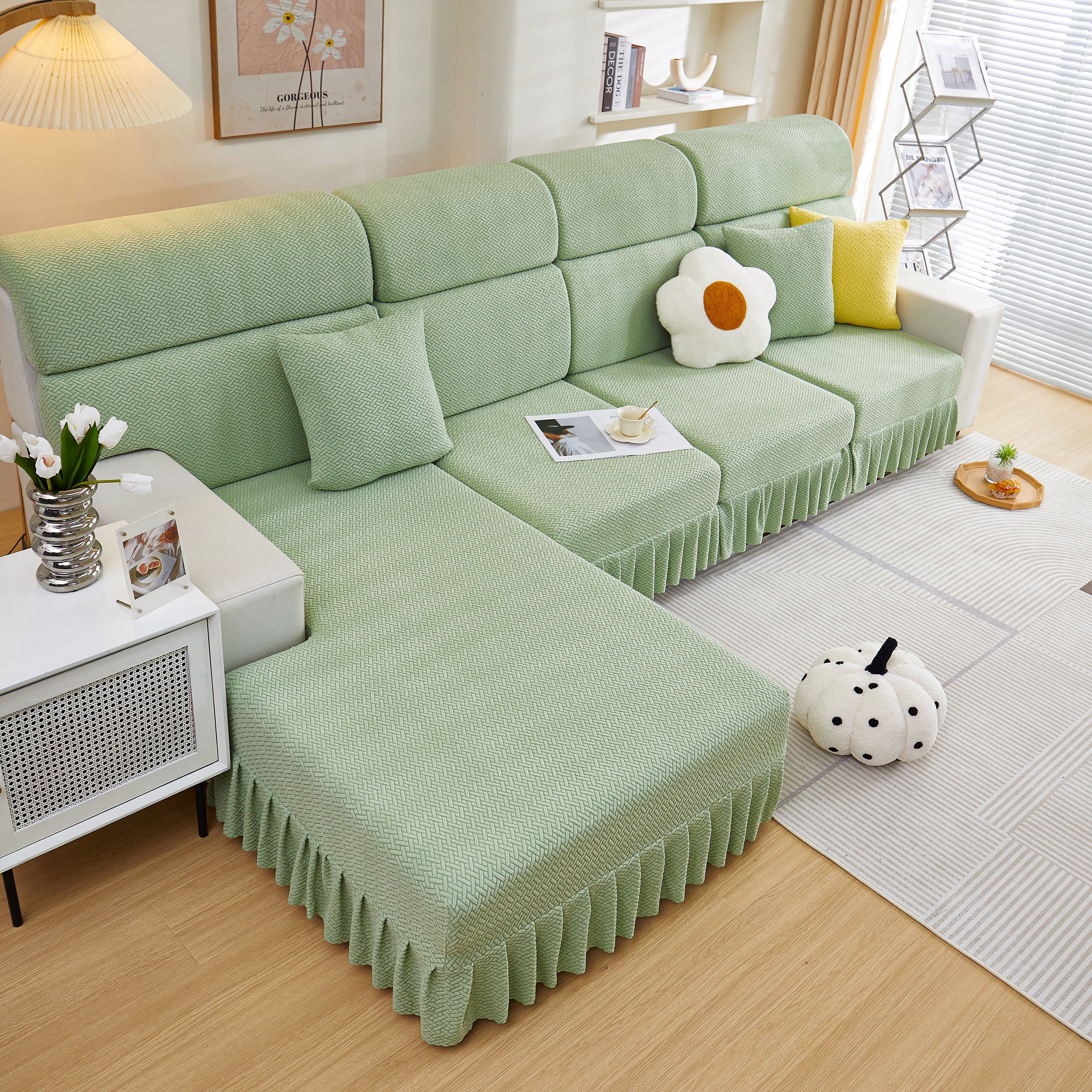 Tailored Sofa Cushion Covers Stretch Couch Seat Covers  With Skirt For Sectional Sofas