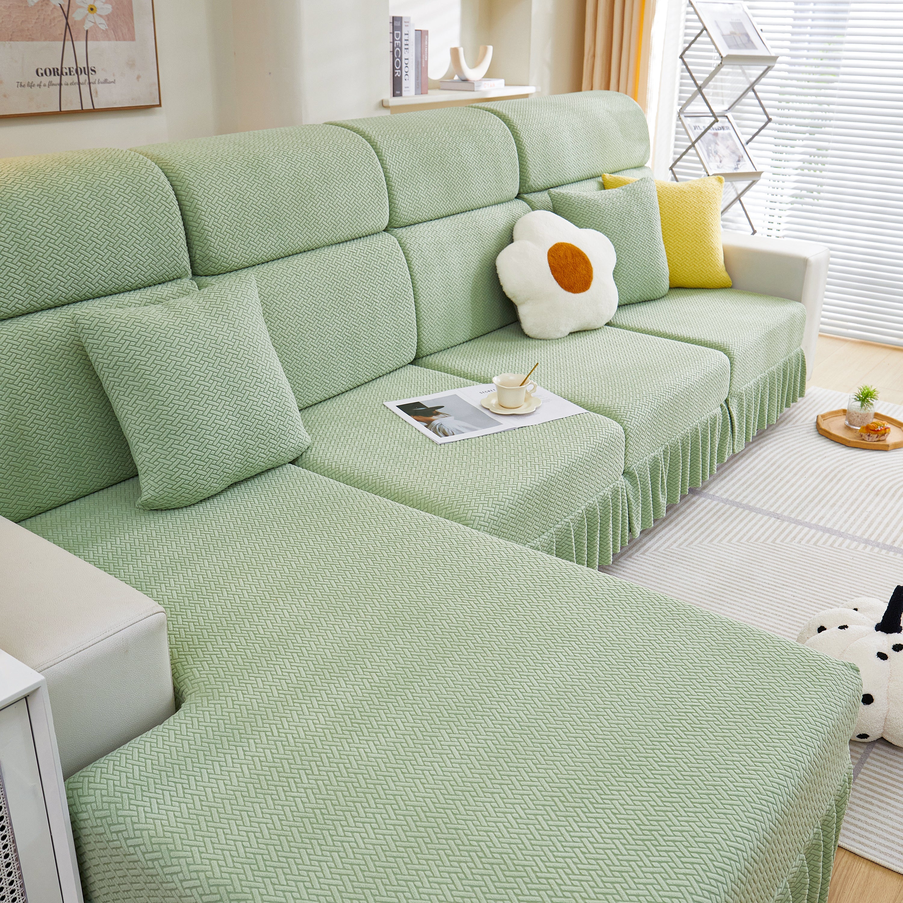 Tailored Sofa Cushion Covers Stretch Couch Seat Covers  With Skirt For Sectional Sofas