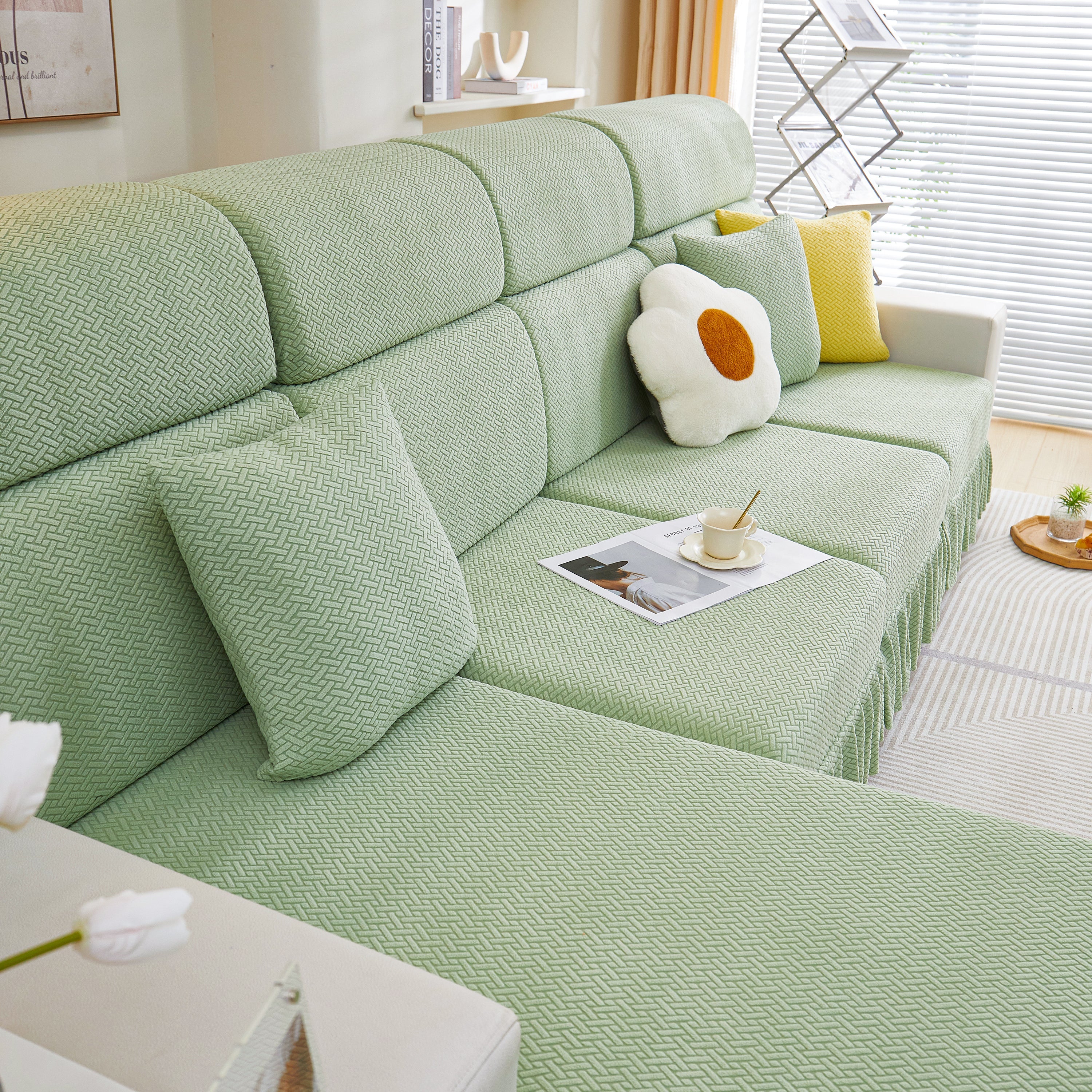 Tailored Sofa Cushion Covers Stretch Couch Seat Covers  With Skirt For Sectional Sofas