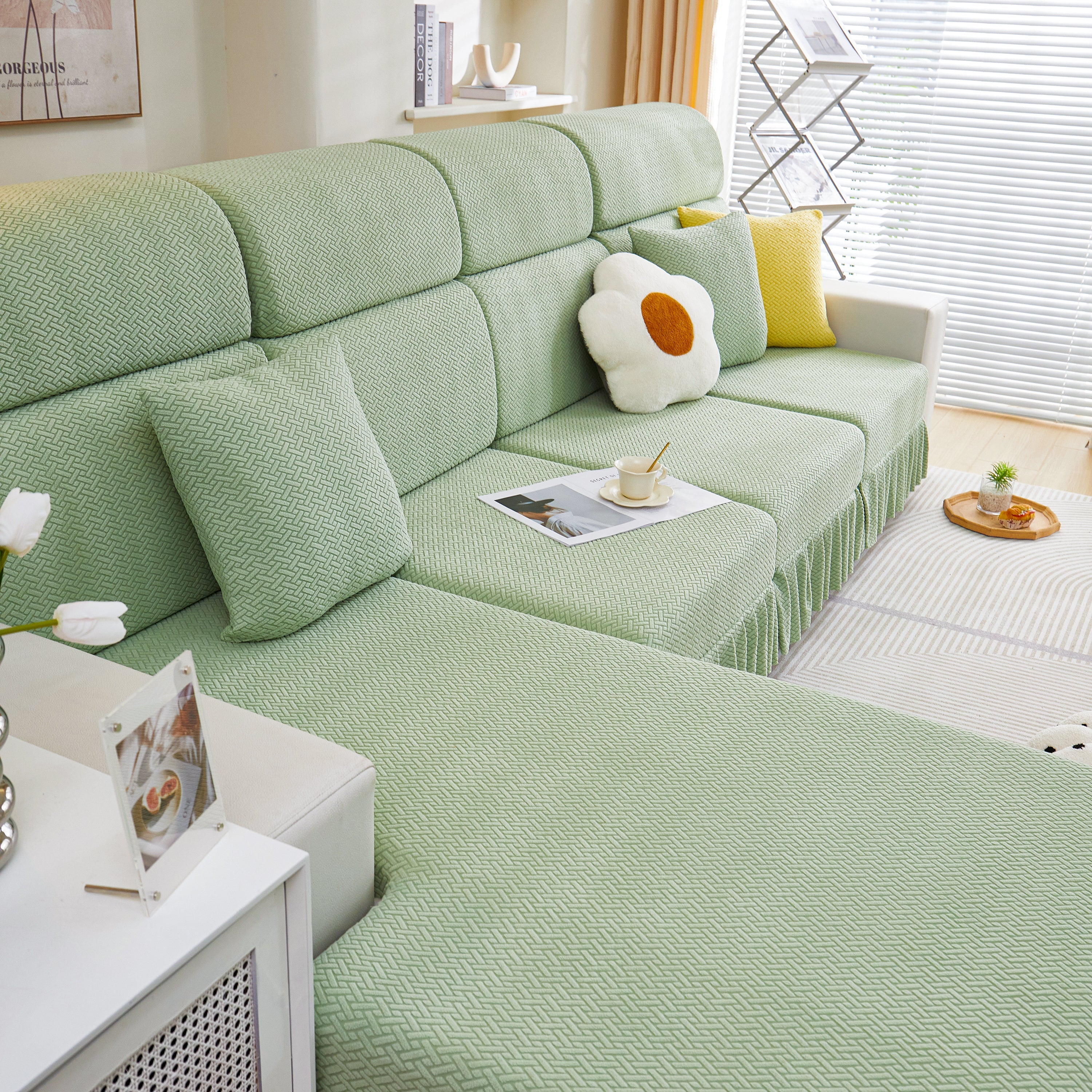 Tailored Sofa Cushion Covers Stretch Couch Seat Covers  With Skirt For Sectional Sofas