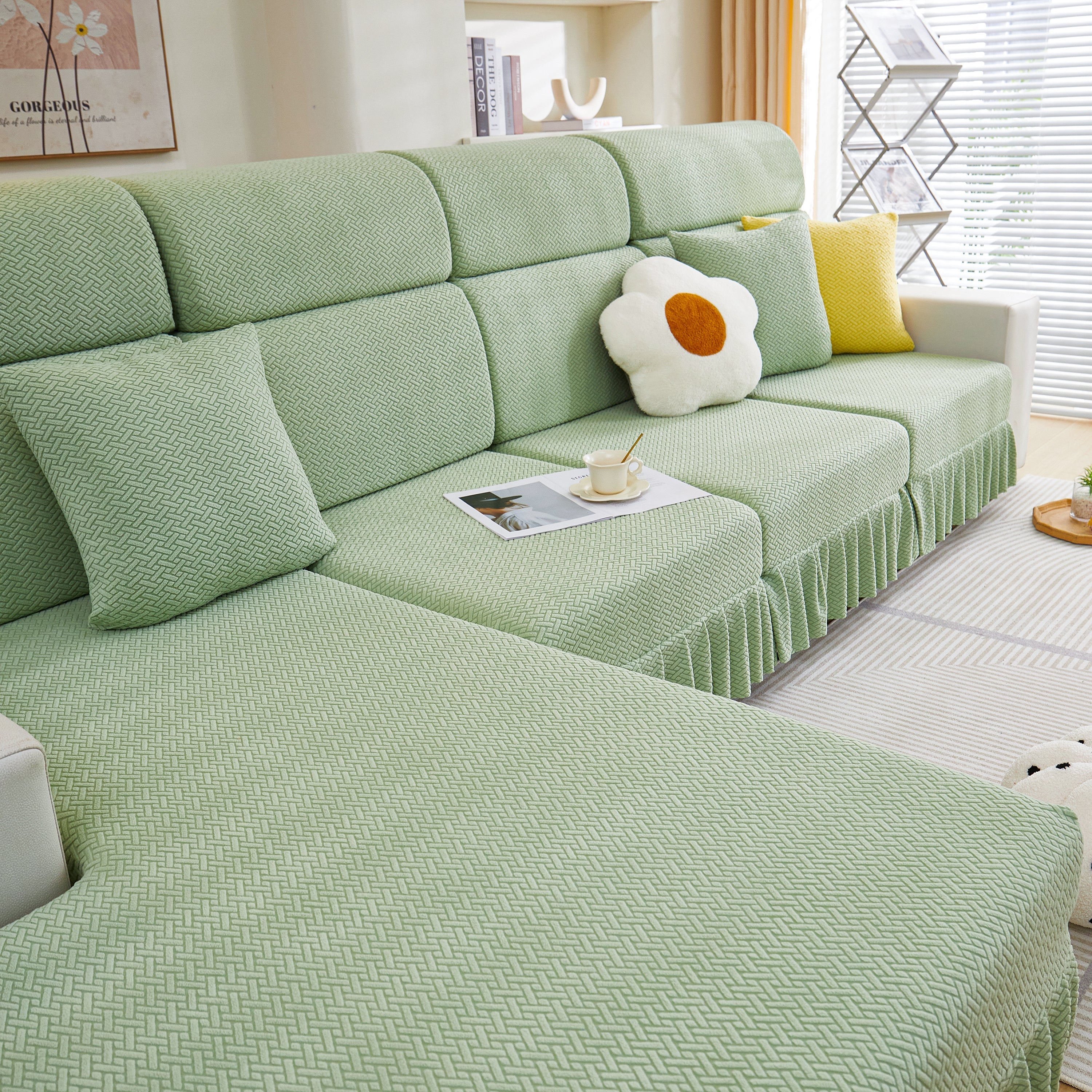 Tailored Sofa Cushion Covers Stretch Couch Seat Covers  With Skirt For Sectional Sofas