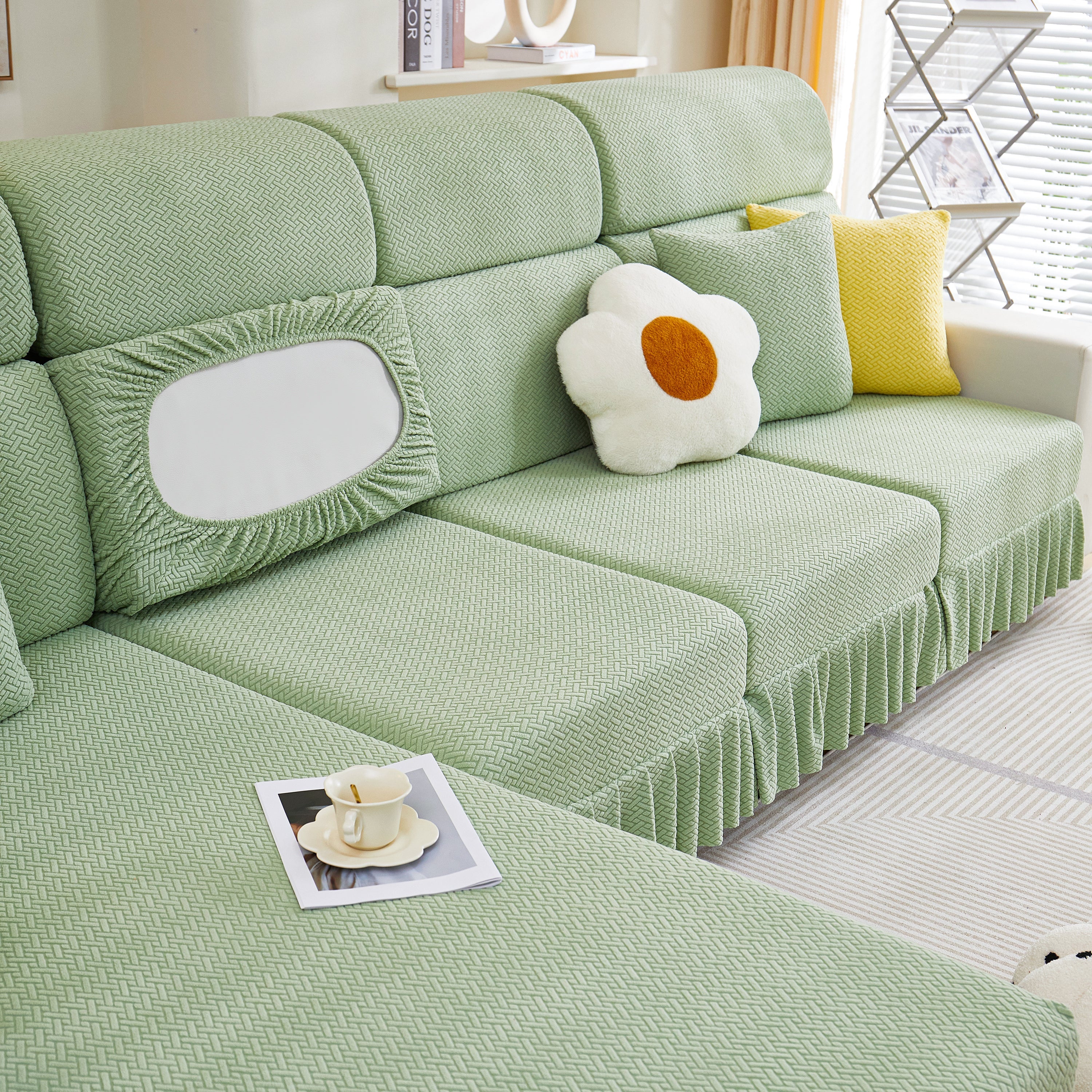 Tailored Sofa Cushion Covers Stretch Couch Seat Covers  With Skirt For Sectional Sofas
