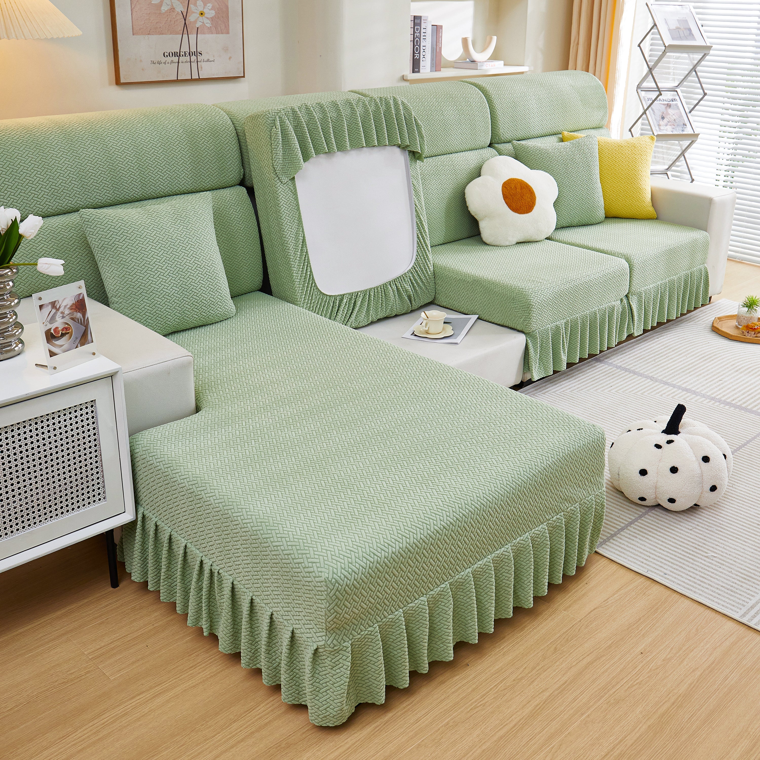 Tailored Sofa Cushion Covers Stretch Couch Seat Covers  With Skirt For Sectional Sofas