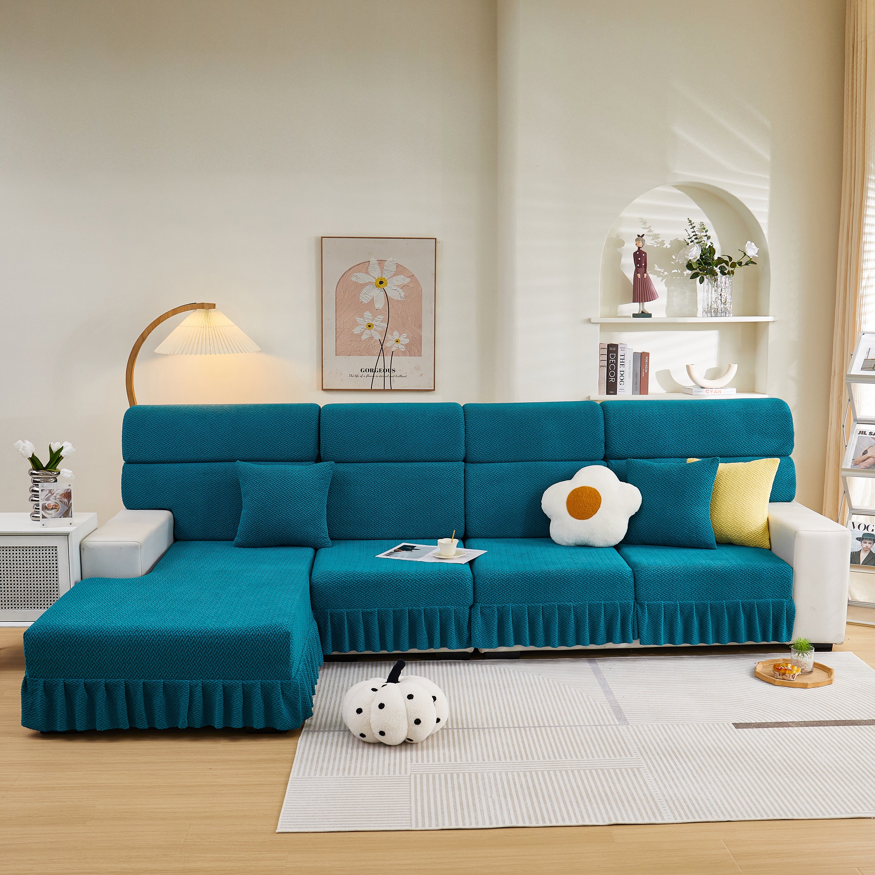 Tailored Sofa Cushion Covers Stretch Couch Seat Covers  With Skirt For Sectional Sofas