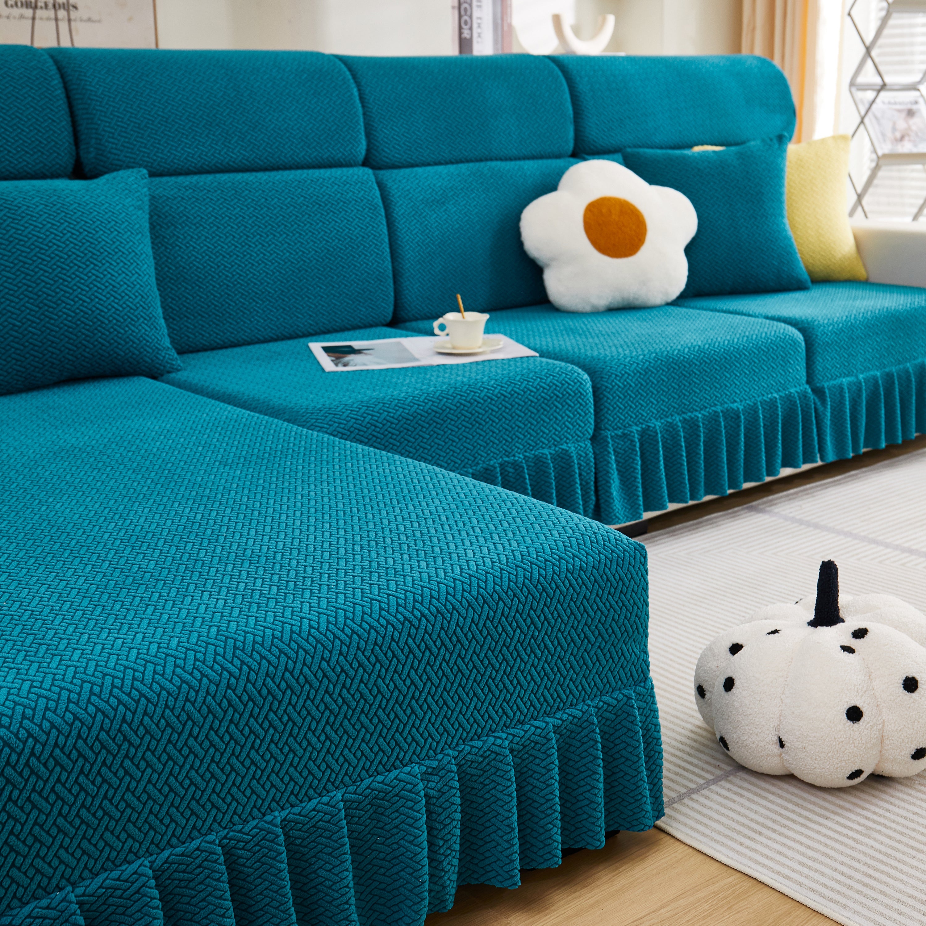 Tailored Sofa Cushion Covers Stretch Couch Seat Covers  With Skirt For Sectional Sofas