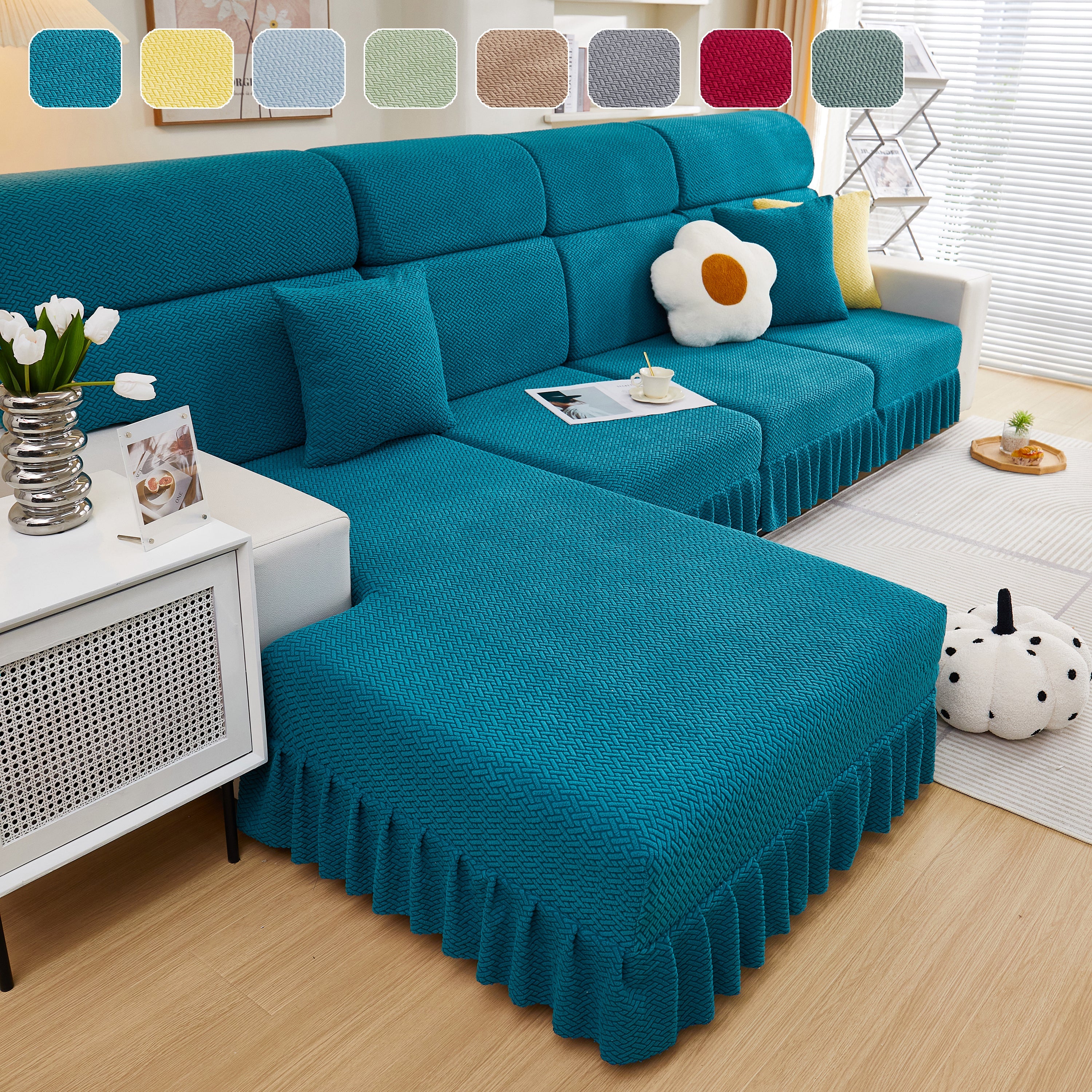 Tailored Sofa Cushion Covers Stretch Couch Seat Covers  With Skirt For Sectional Sofas