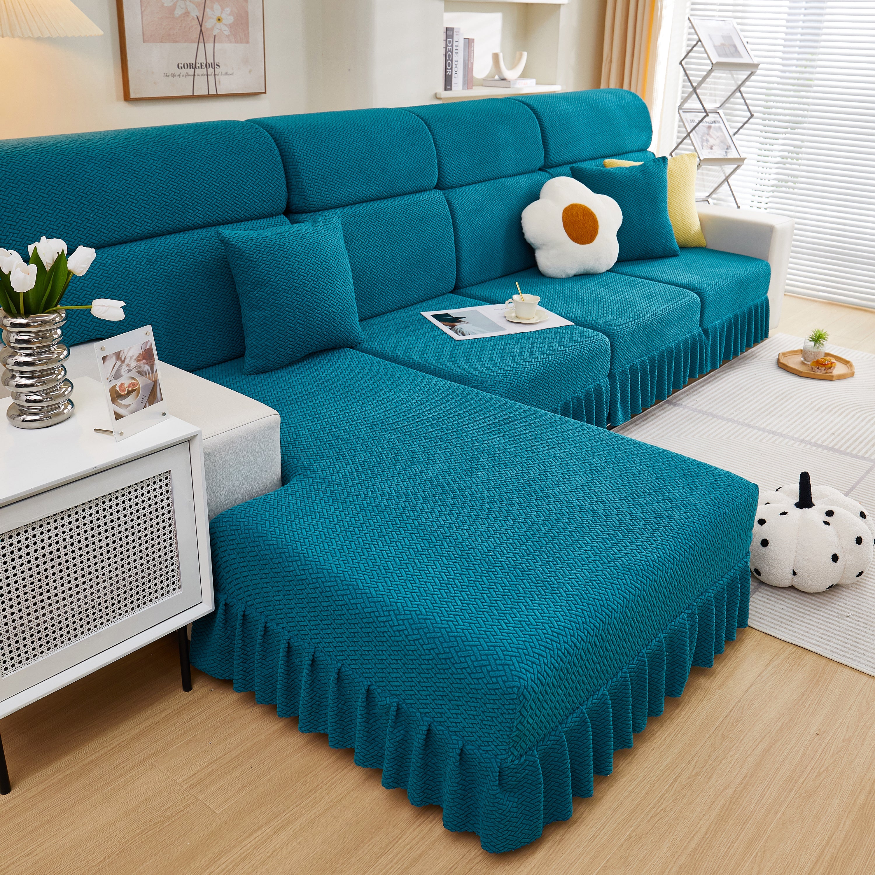 Tailored Sofa Cushion Covers Stretch Couch Seat Covers  With Skirt For Sectional Sofas