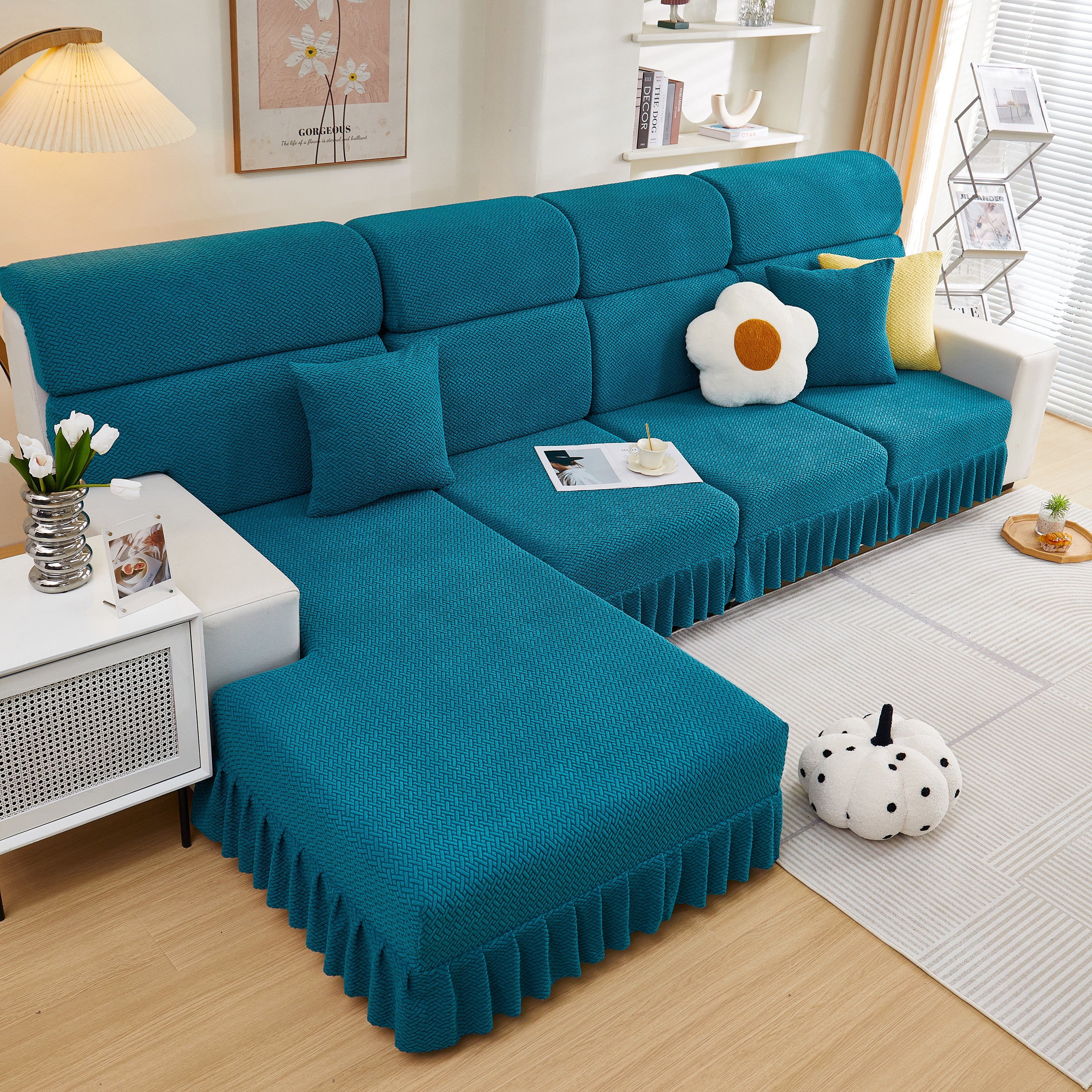 Tailored Sofa Cushion Covers Stretch Couch Seat Covers  With Skirt For Sectional Sofas