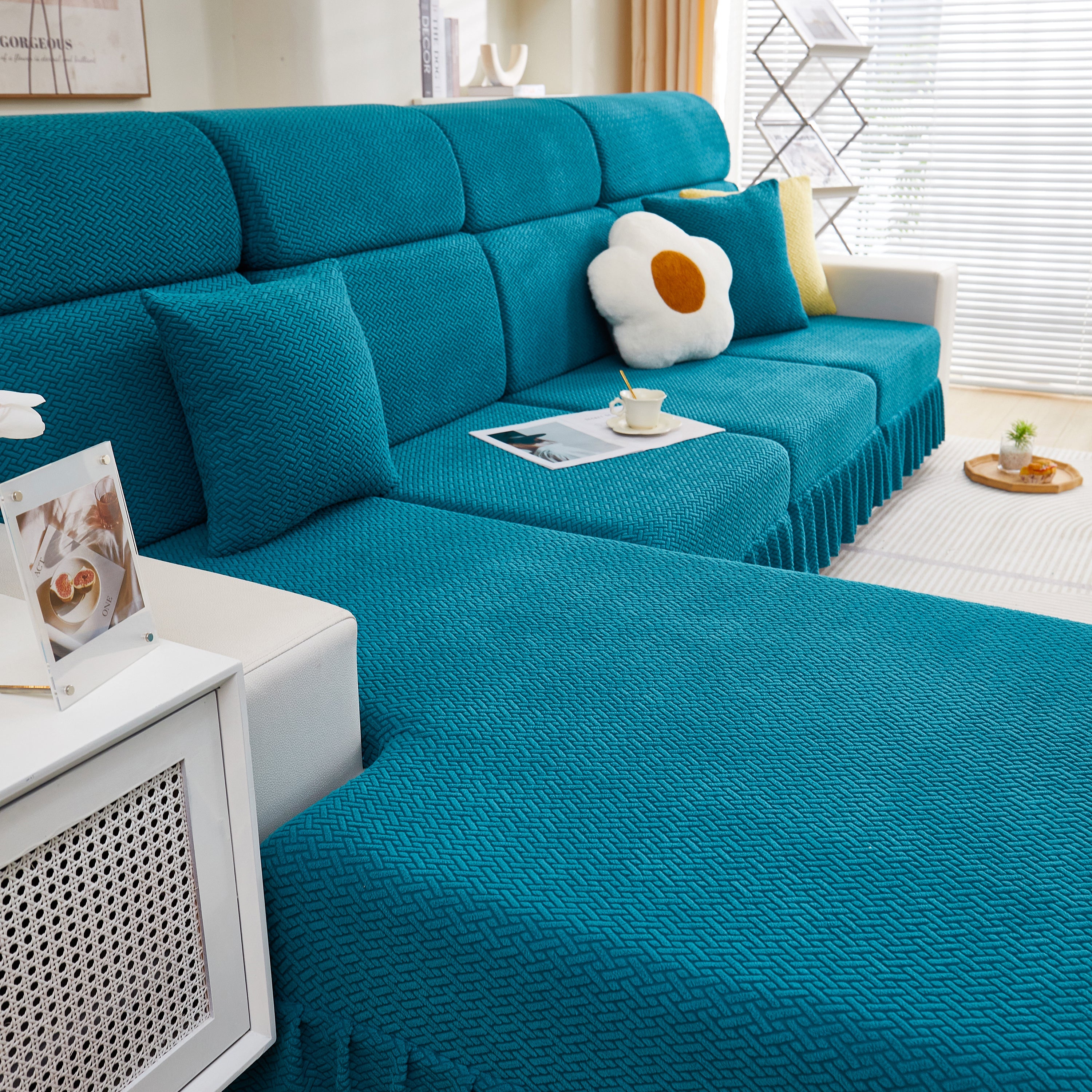 Tailored Sofa Cushion Covers Stretch Couch Seat Covers  With Skirt For Sectional Sofas
