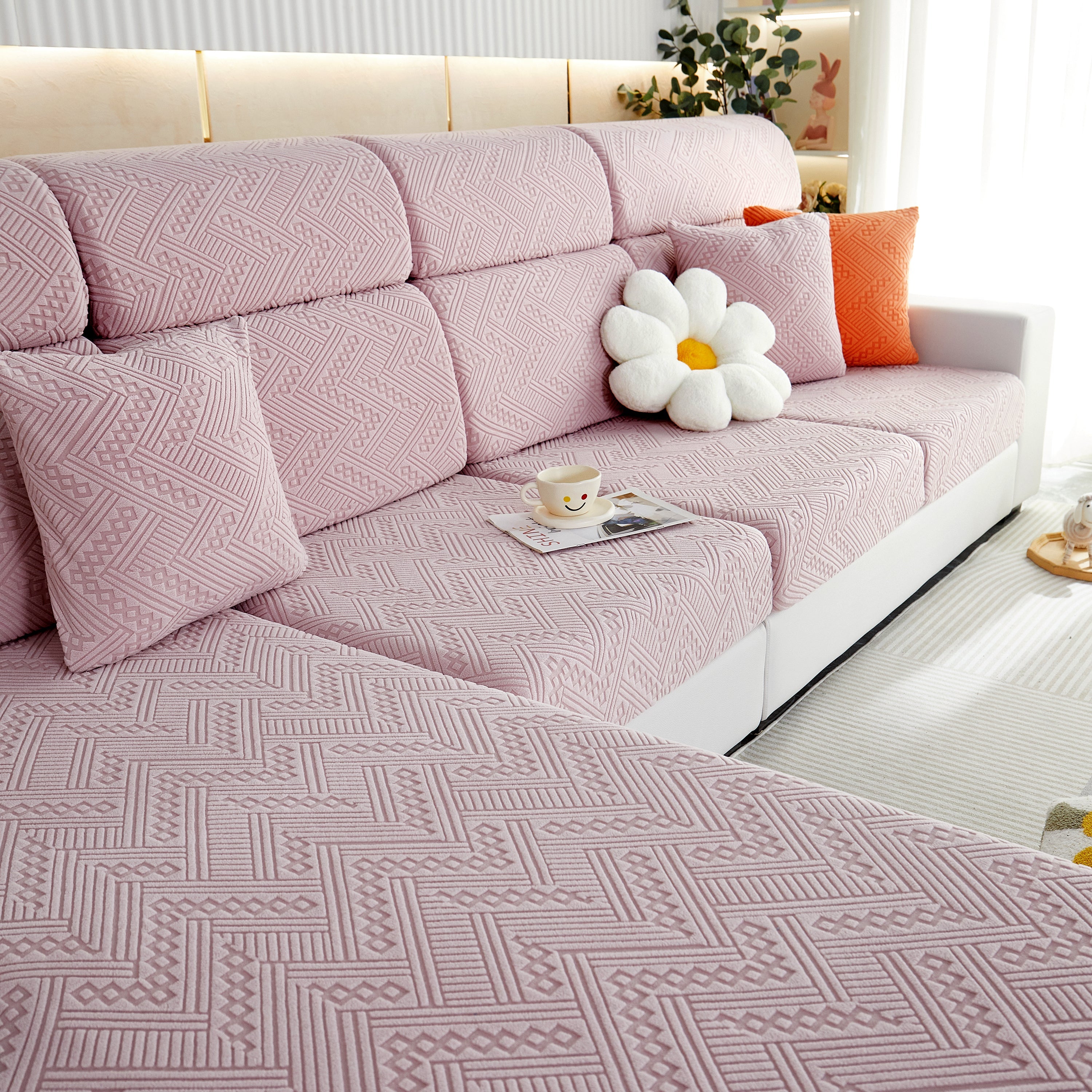 Stretch Jacquard Fleece Settee Cushion Covers, Stylish Non Slip Couch Cushion Covers For Sectional Sofas