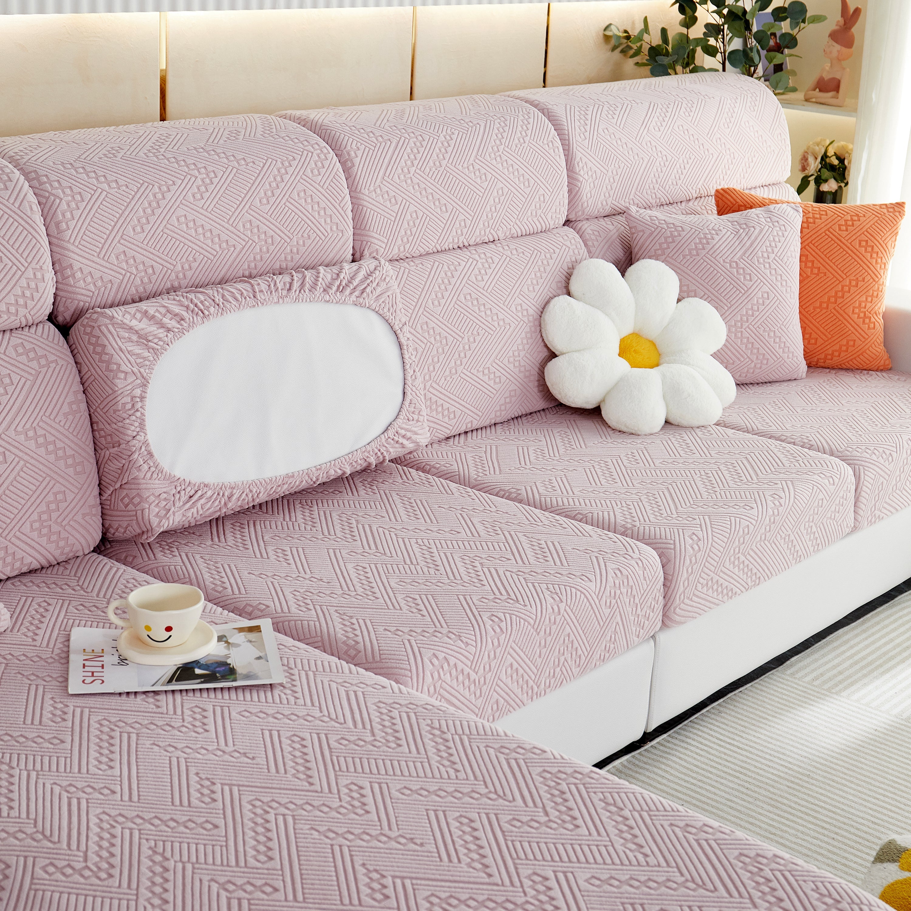 Stretch Jacquard Fleece Settee Cushion Covers, Stylish Non Slip Couch Cushion Covers For Sectional Sofas