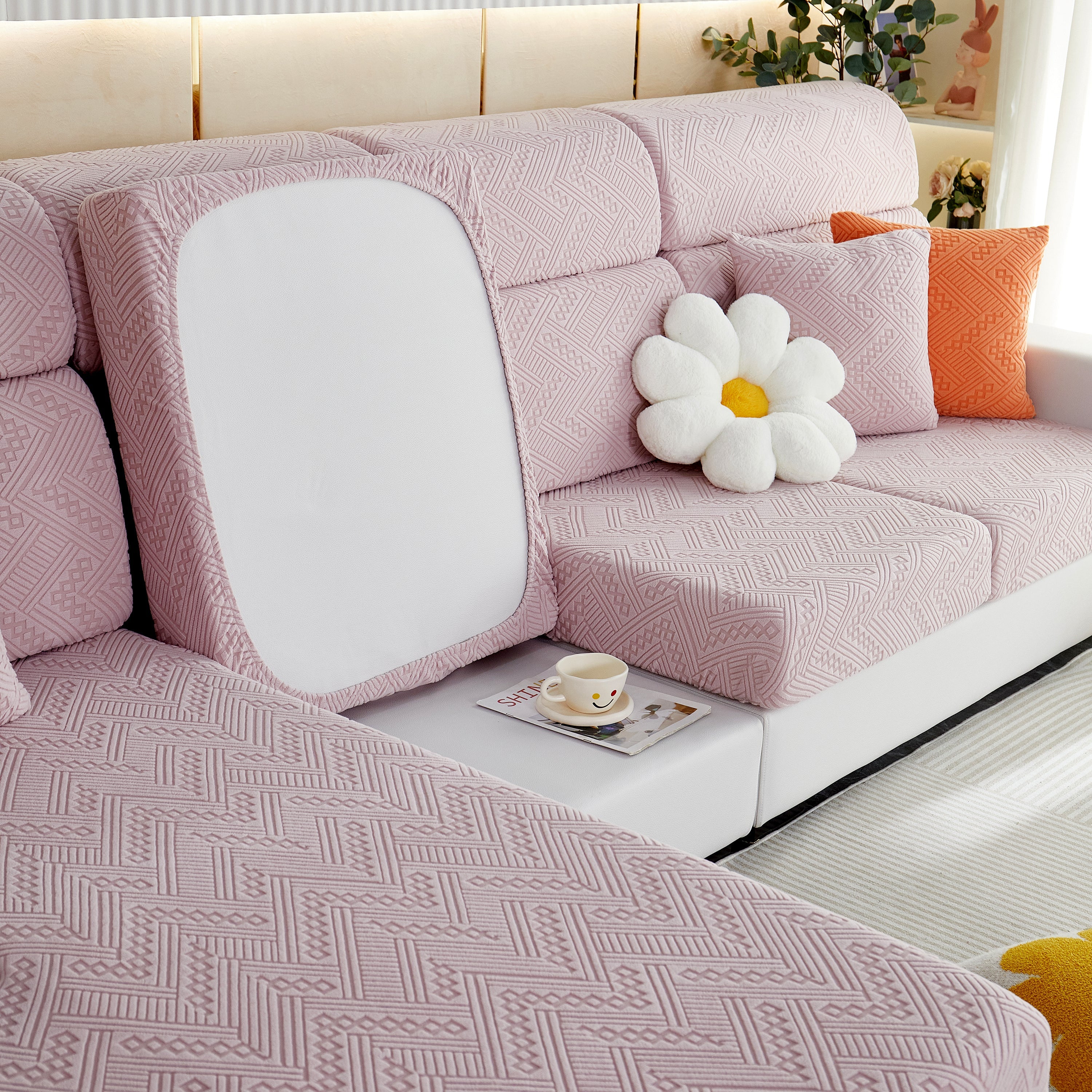 Stretch Jacquard Fleece Settee Cushion Covers, Stylish Non Slip Couch Cushion Covers For Sectional Sofas