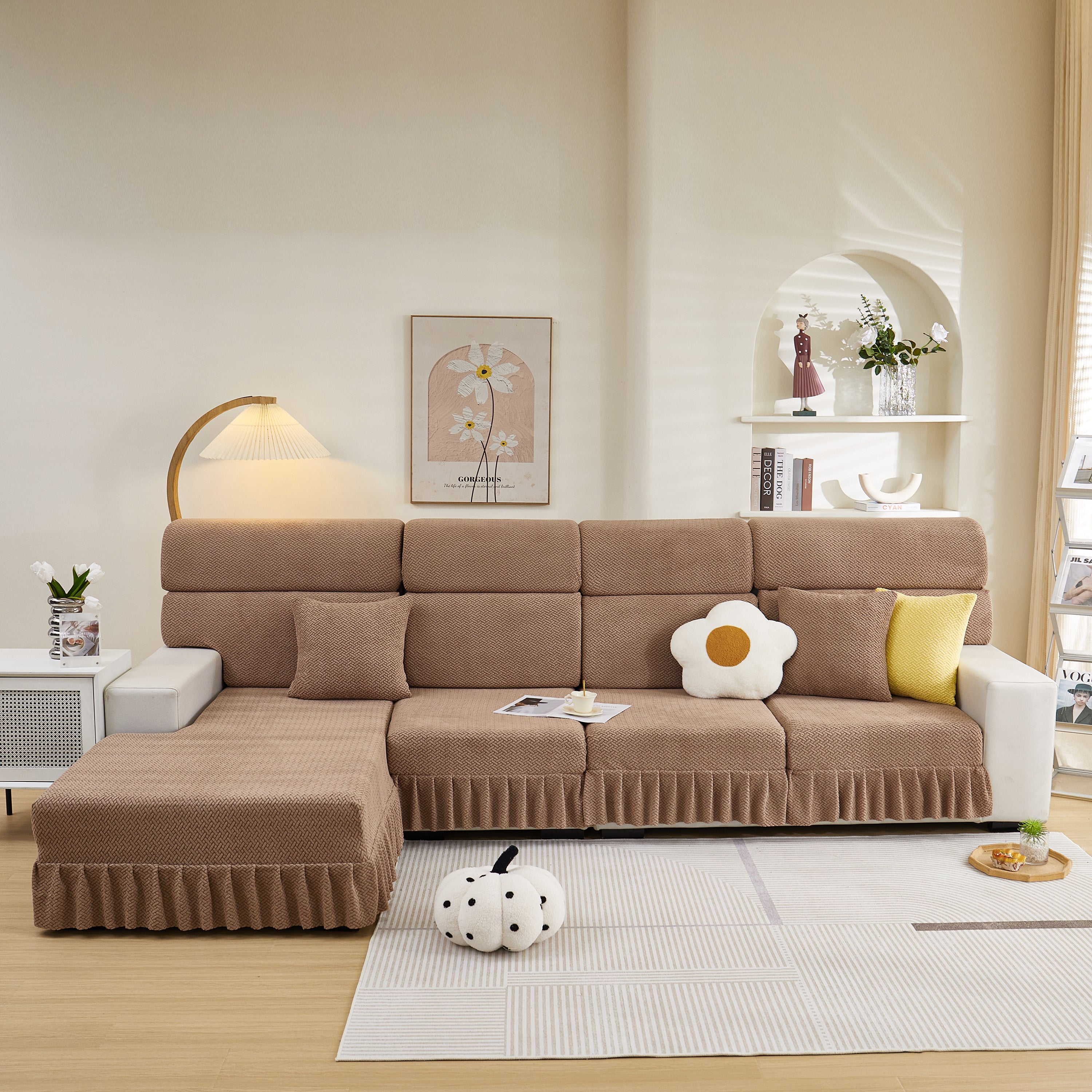 Tailored Sofa Cushion Covers Stretch Couch Seat Covers  With Skirt For Sectional Sofas