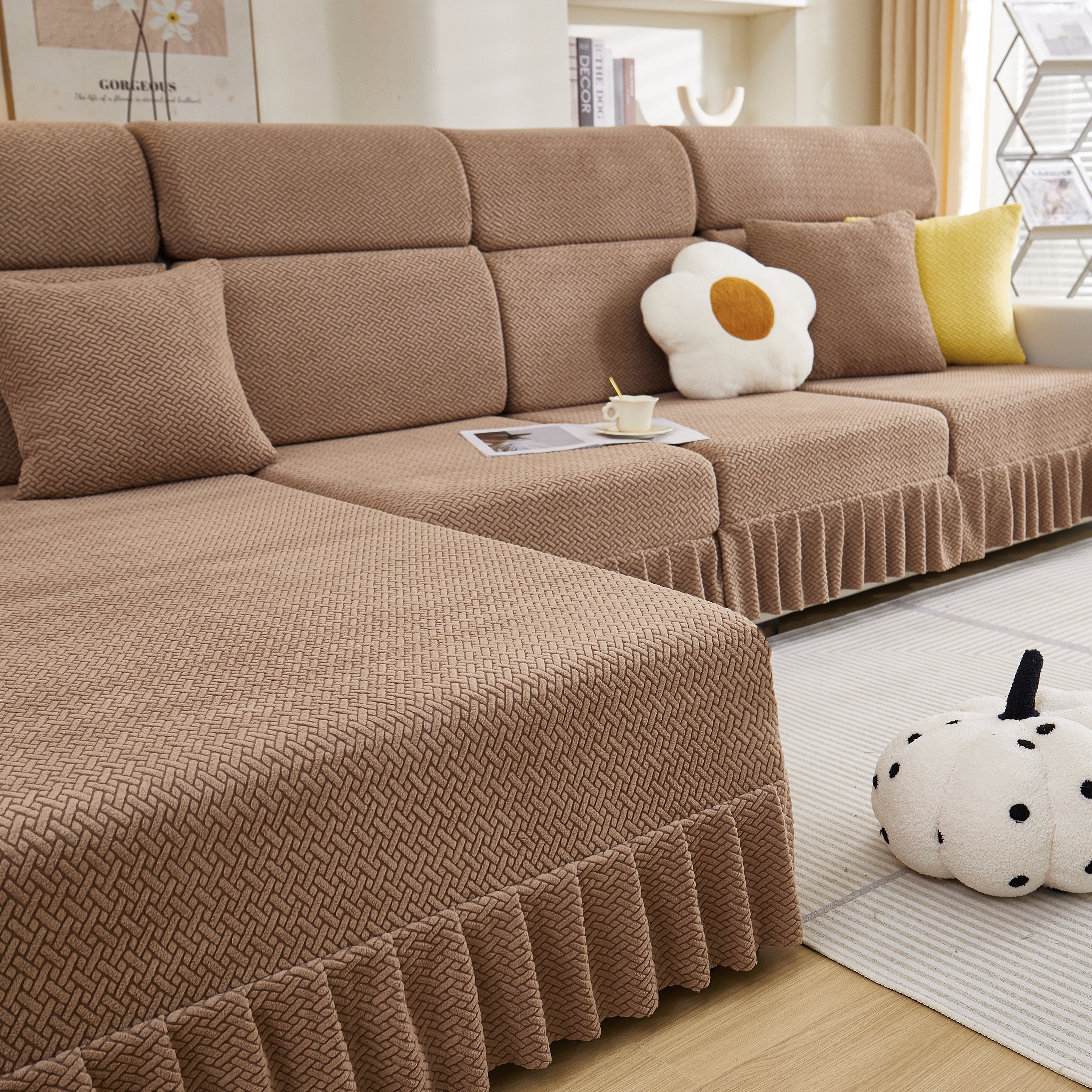 Tailored Sofa Cushion Covers Stretch Couch Seat Covers  With Skirt For Sectional Sofas