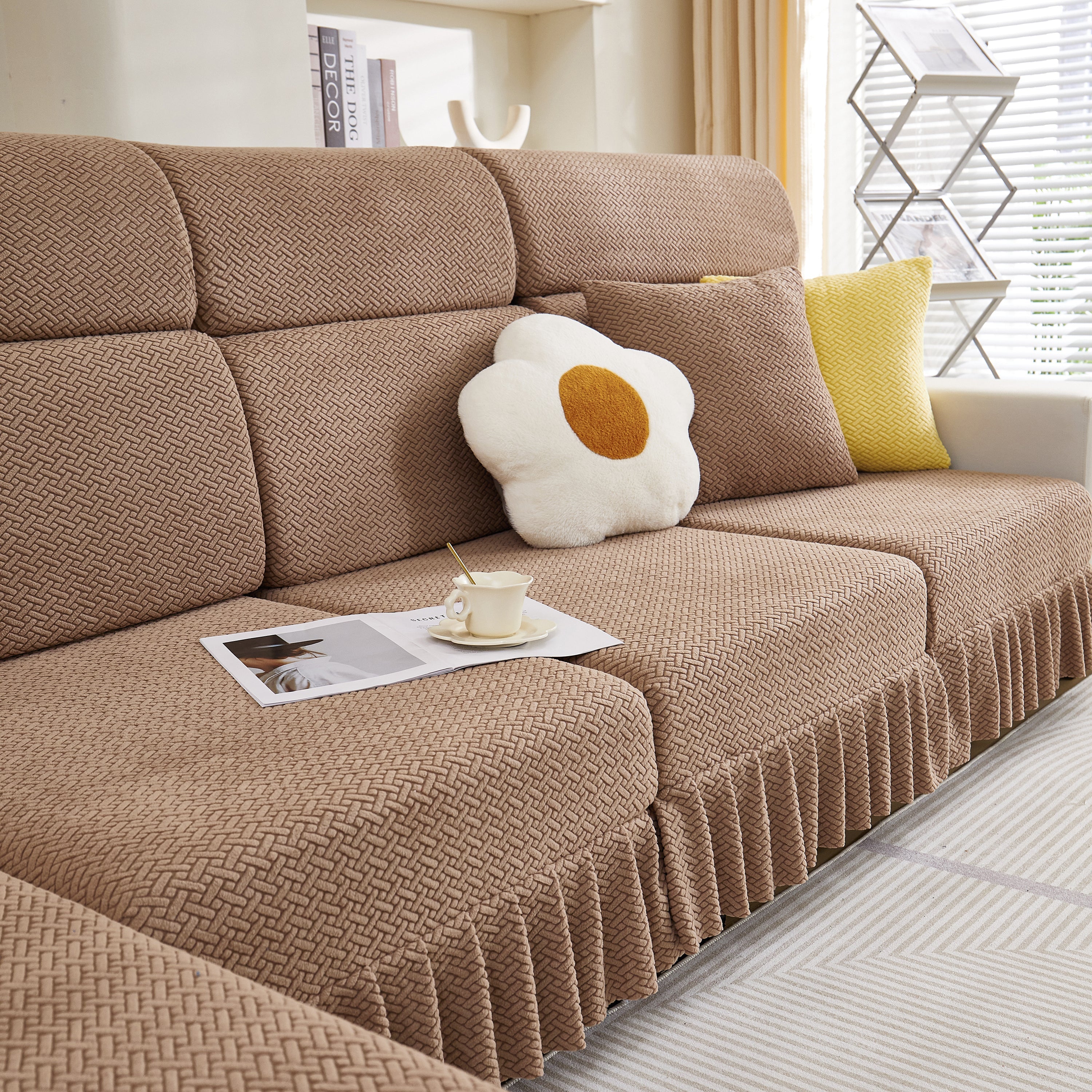 Tailored Sofa Cushion Covers Stretch Couch Seat Covers  With Skirt For Sectional Sofas