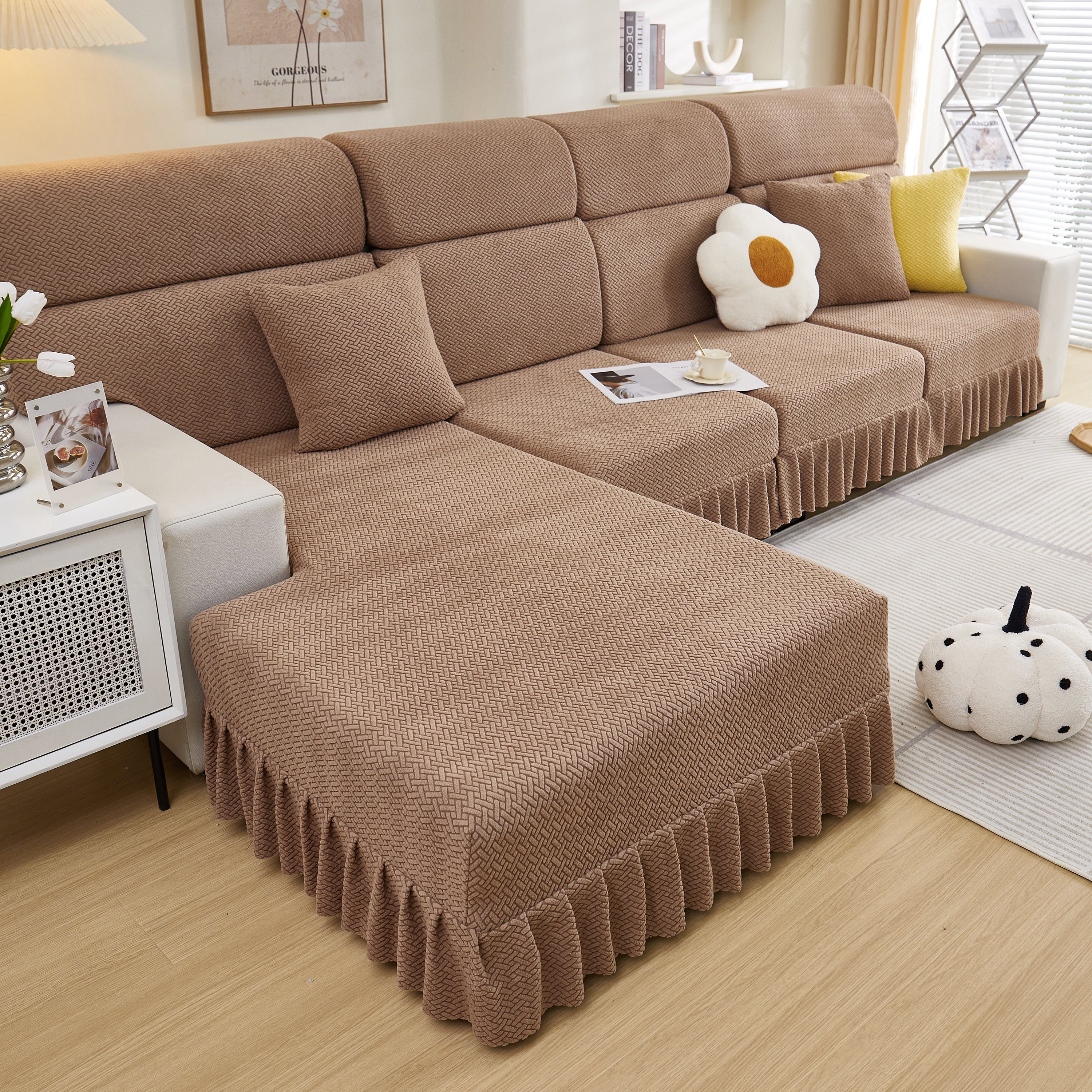 Tailored Sofa Cushion Covers Stretch Couch Seat Covers  With Skirt For Sectional Sofas