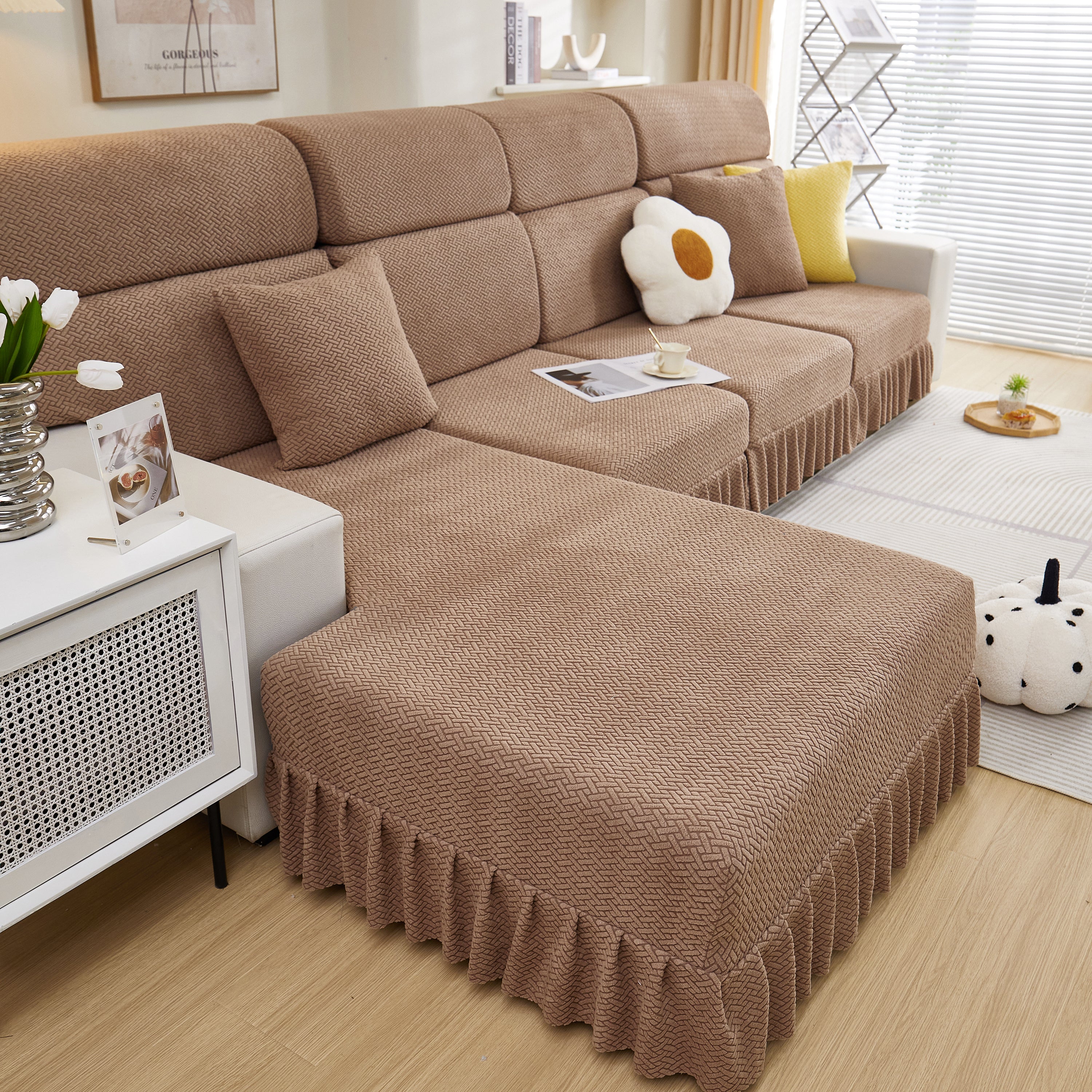 Tailored Sofa Cushion Covers Stretch Couch Seat Covers  With Skirt For Sectional Sofas