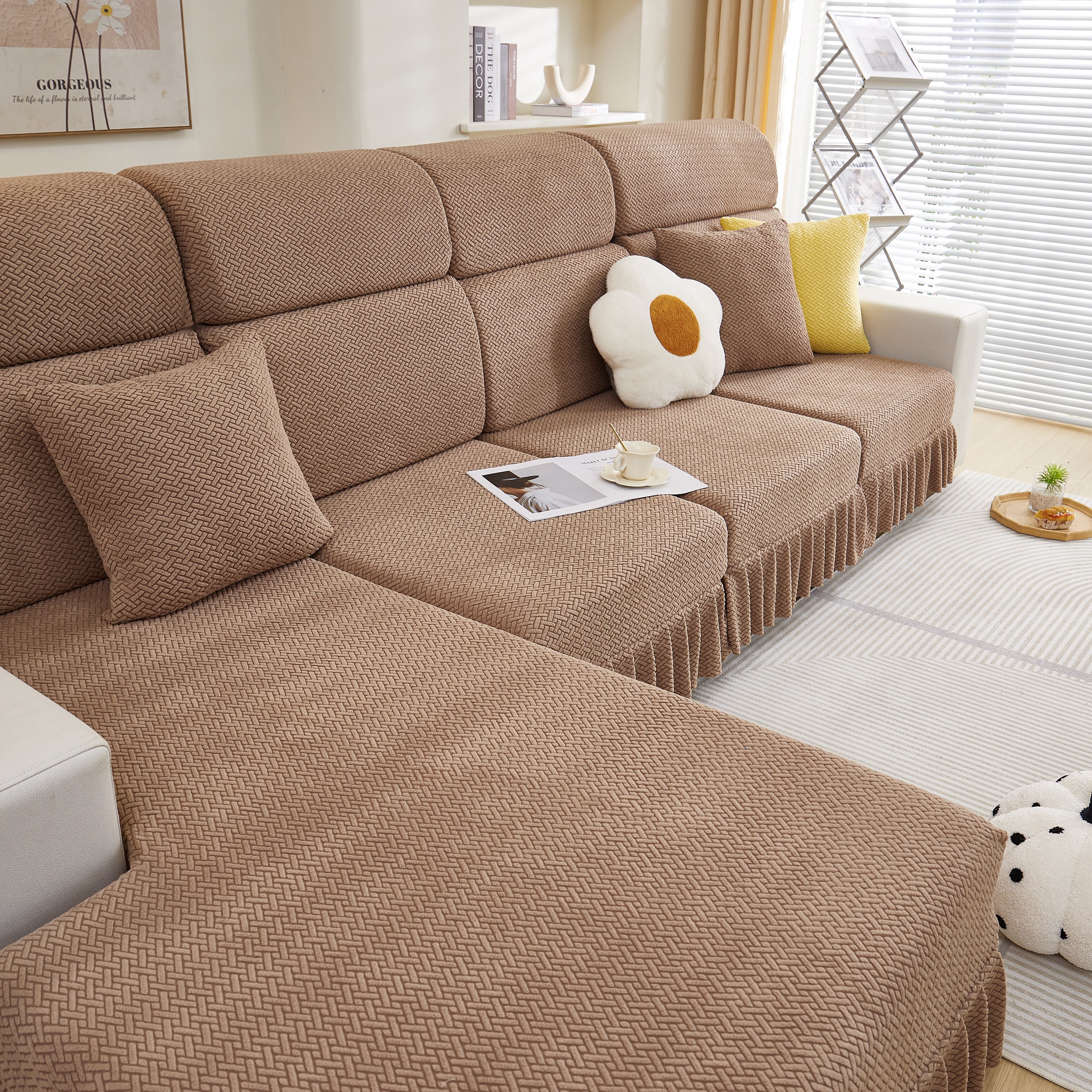 Tailored Sofa Cushion Covers Stretch Couch Seat Covers  With Skirt For Sectional Sofas