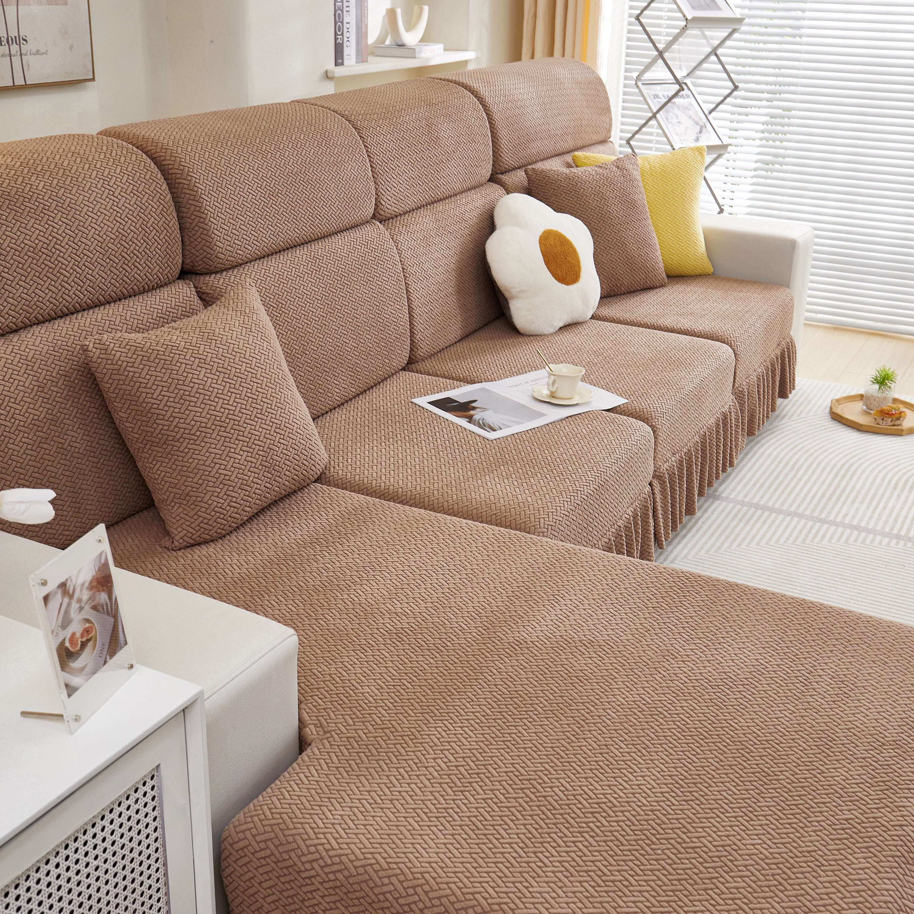 Tailored Sofa Cushion Covers Stretch Couch Seat Covers  With Skirt For Sectional Sofas