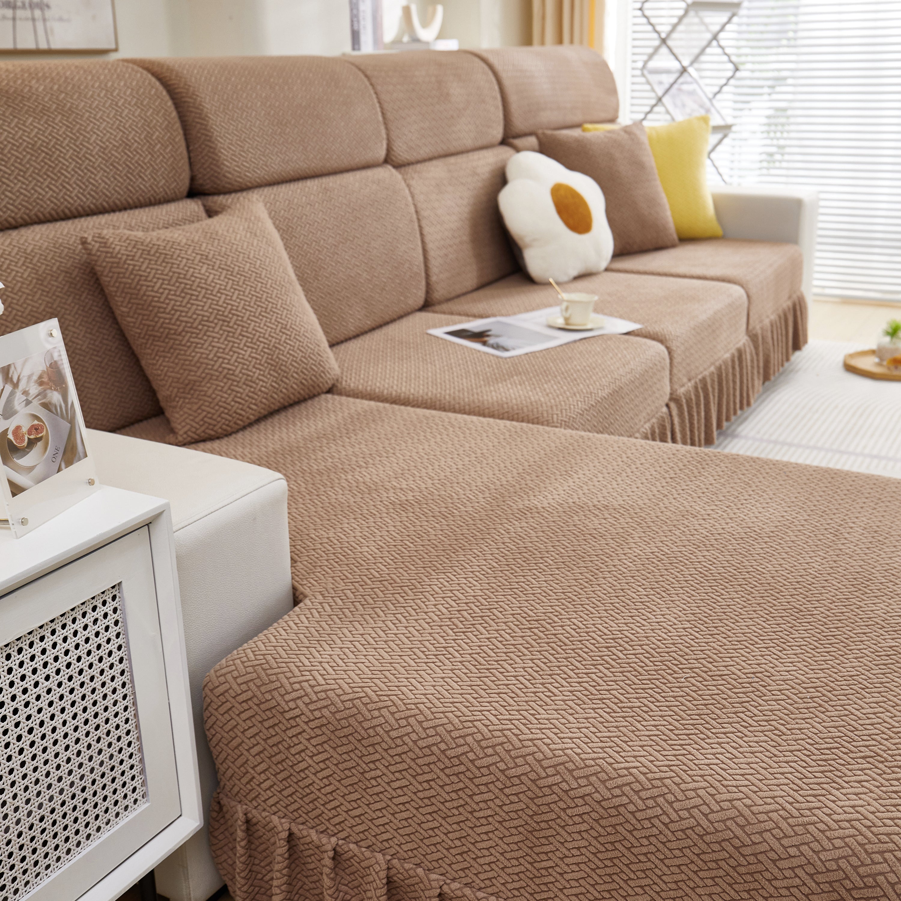Tailored Sofa Cushion Covers Stretch Couch Seat Covers  With Skirt For Sectional Sofas