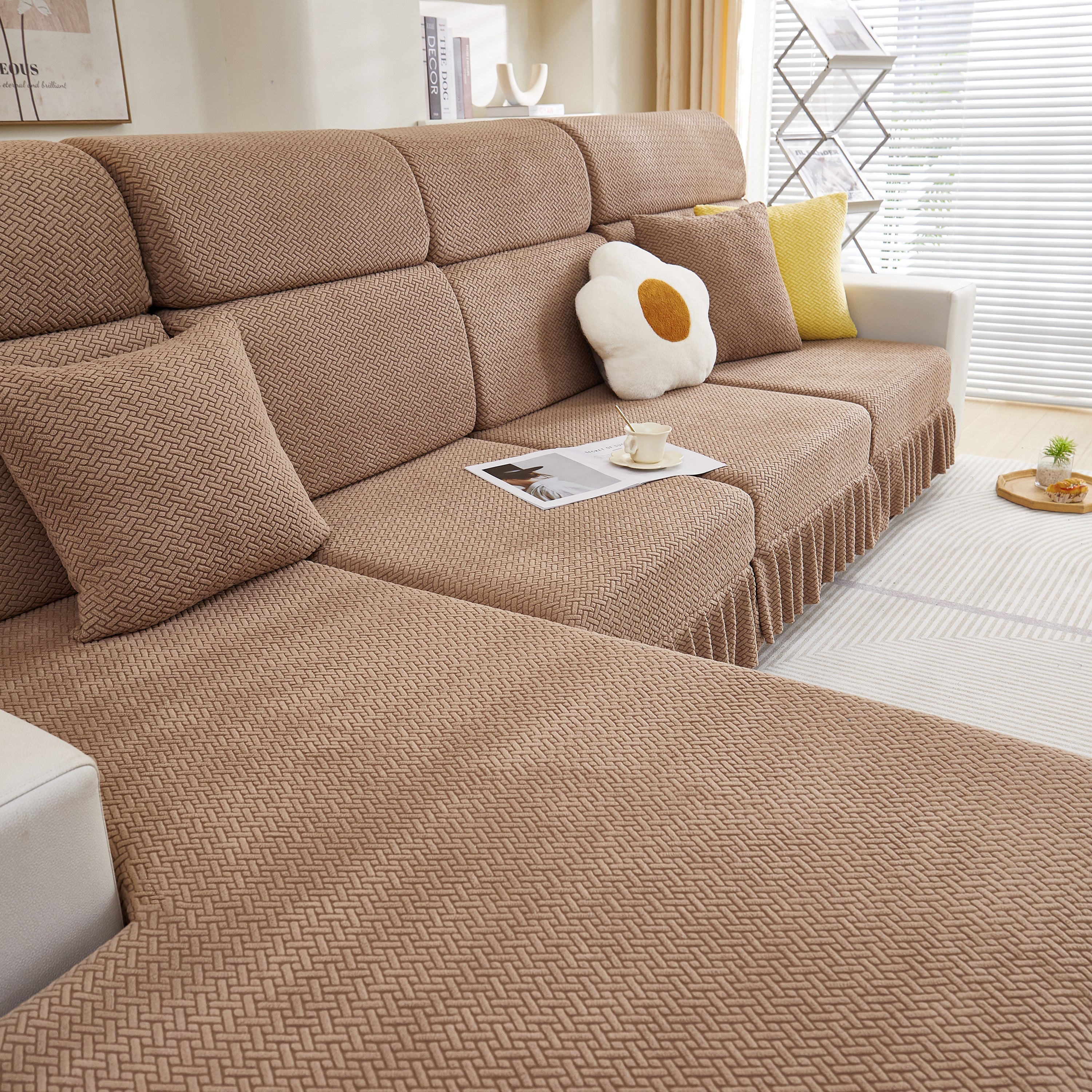 Tailored Sofa Cushion Covers Stretch Couch Seat Covers  With Skirt For Sectional Sofas