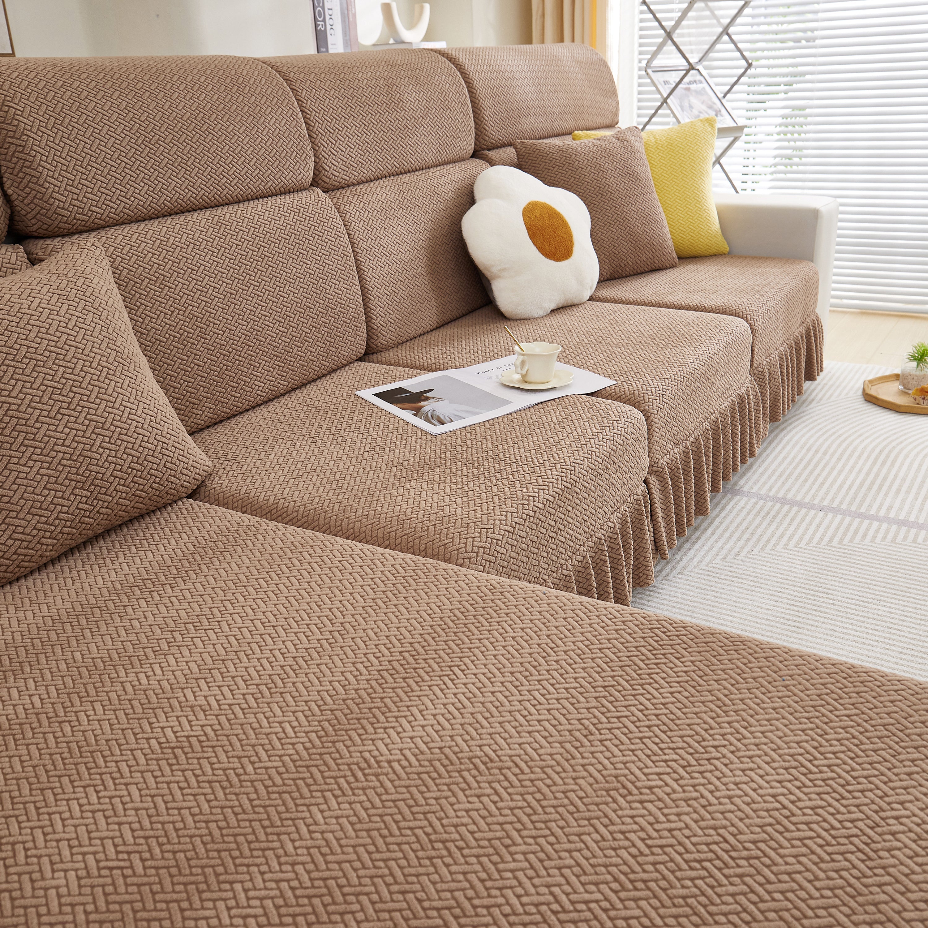 Tailored Sofa Cushion Covers Stretch Couch Seat Covers  With Skirt For Sectional Sofas