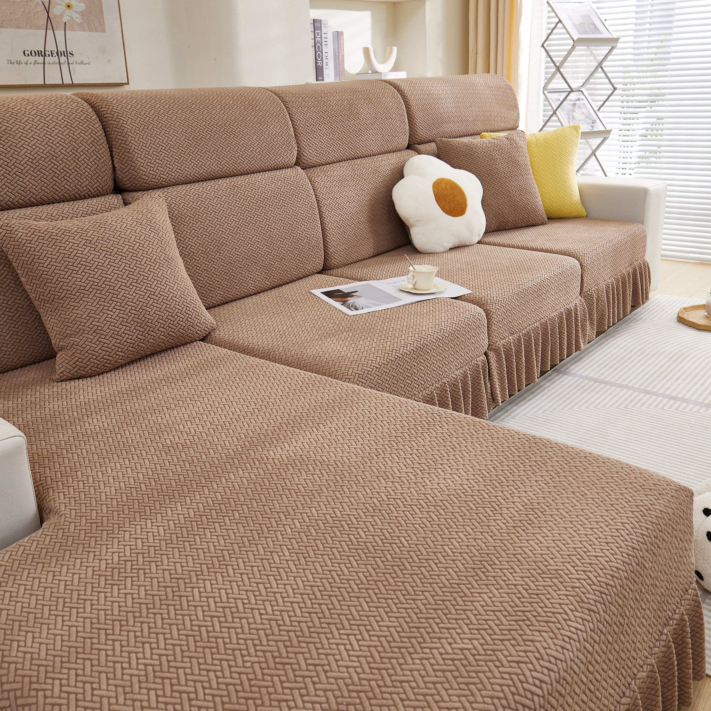 Tailored Sofa Cushion Covers Stretch Couch Seat Covers  With Skirt For Sectional Sofas