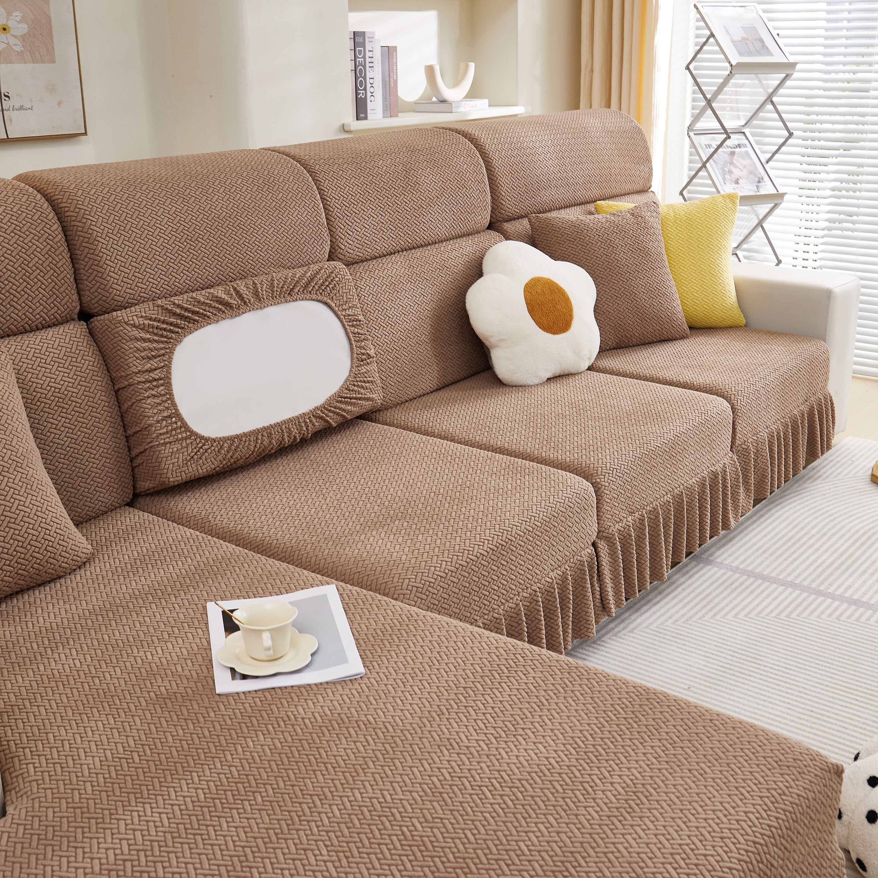 Tailored Sofa Cushion Covers Stretch Couch Seat Covers  With Skirt For Sectional Sofas