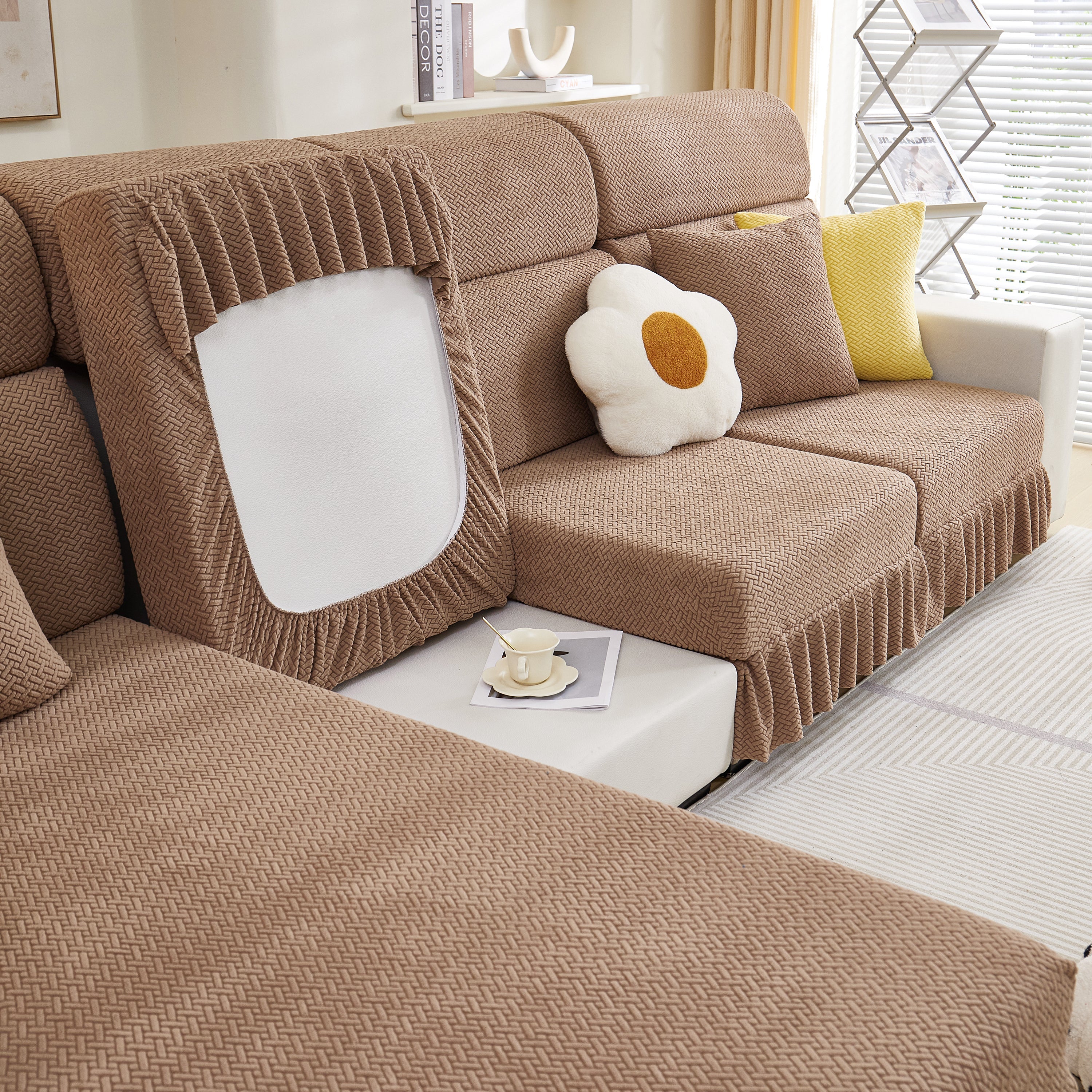 Tailored Sofa Cushion Covers Stretch Couch Seat Covers  With Skirt For Sectional Sofas