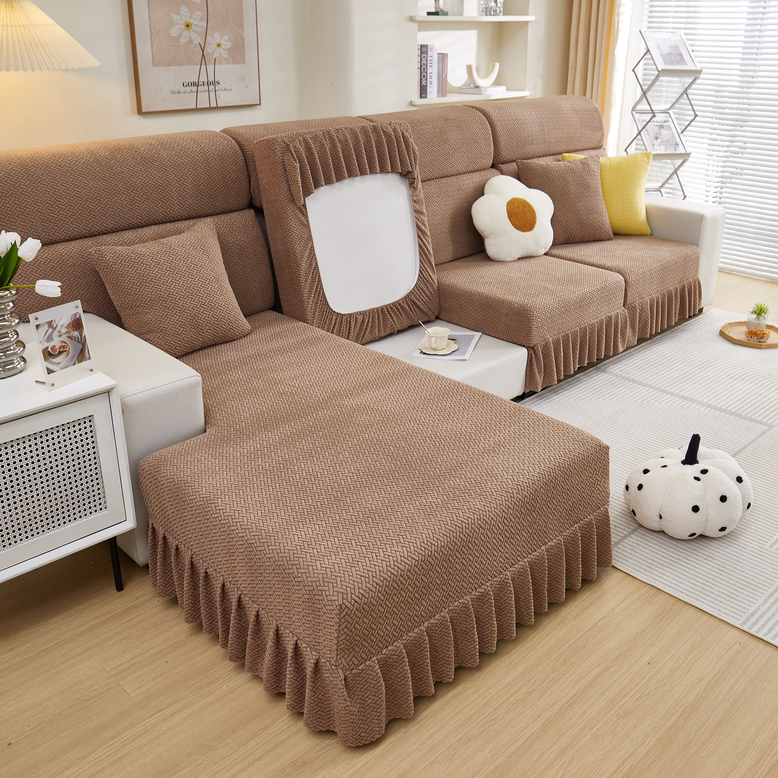 Tailored Sofa Cushion Covers Stretch Couch Seat Covers  With Skirt For Sectional Sofas