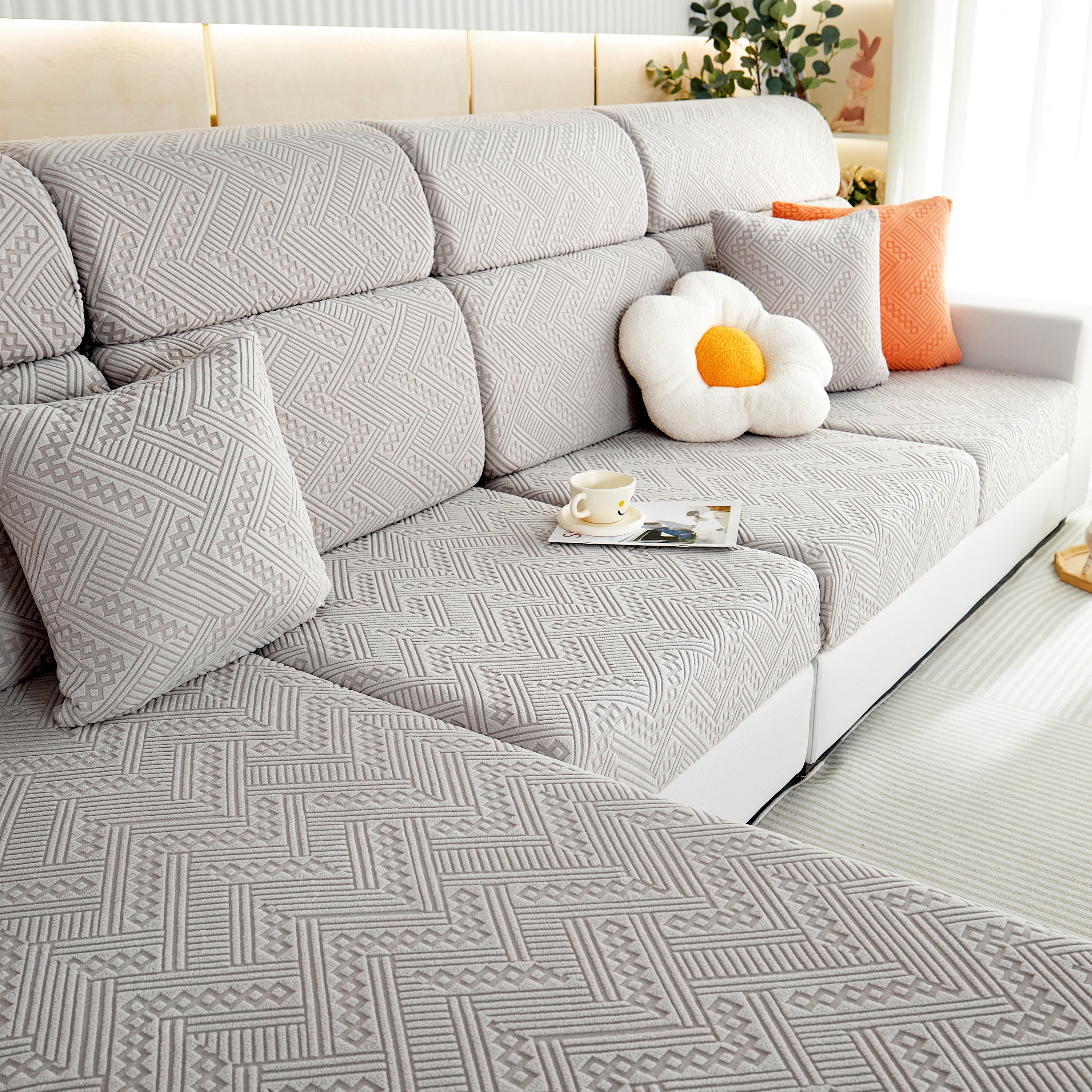 Stretch Jacquard Fleece Settee Cushion Covers, Stylish Non Slip Couch Cushion Covers For Sectional Sofas
